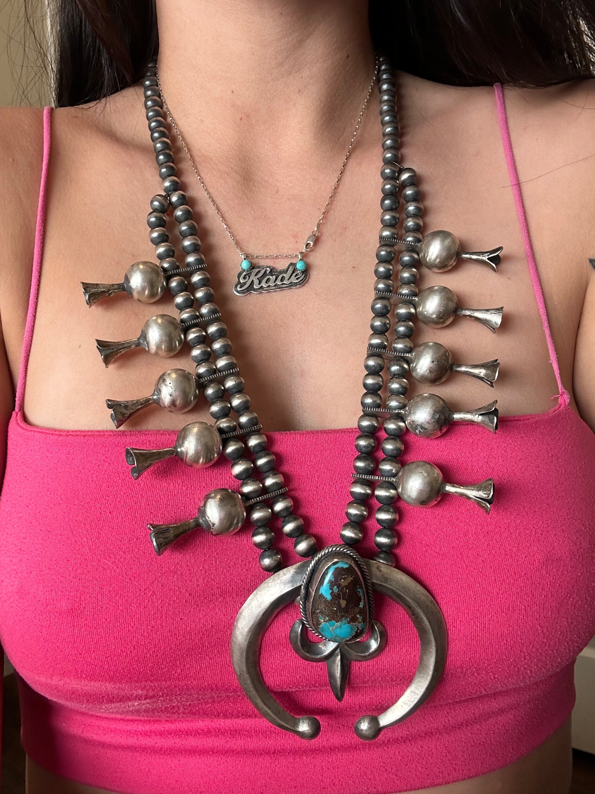 Paul Livingston Bisbee Turquoise & Sterling Silver Naja Blossom Necklace