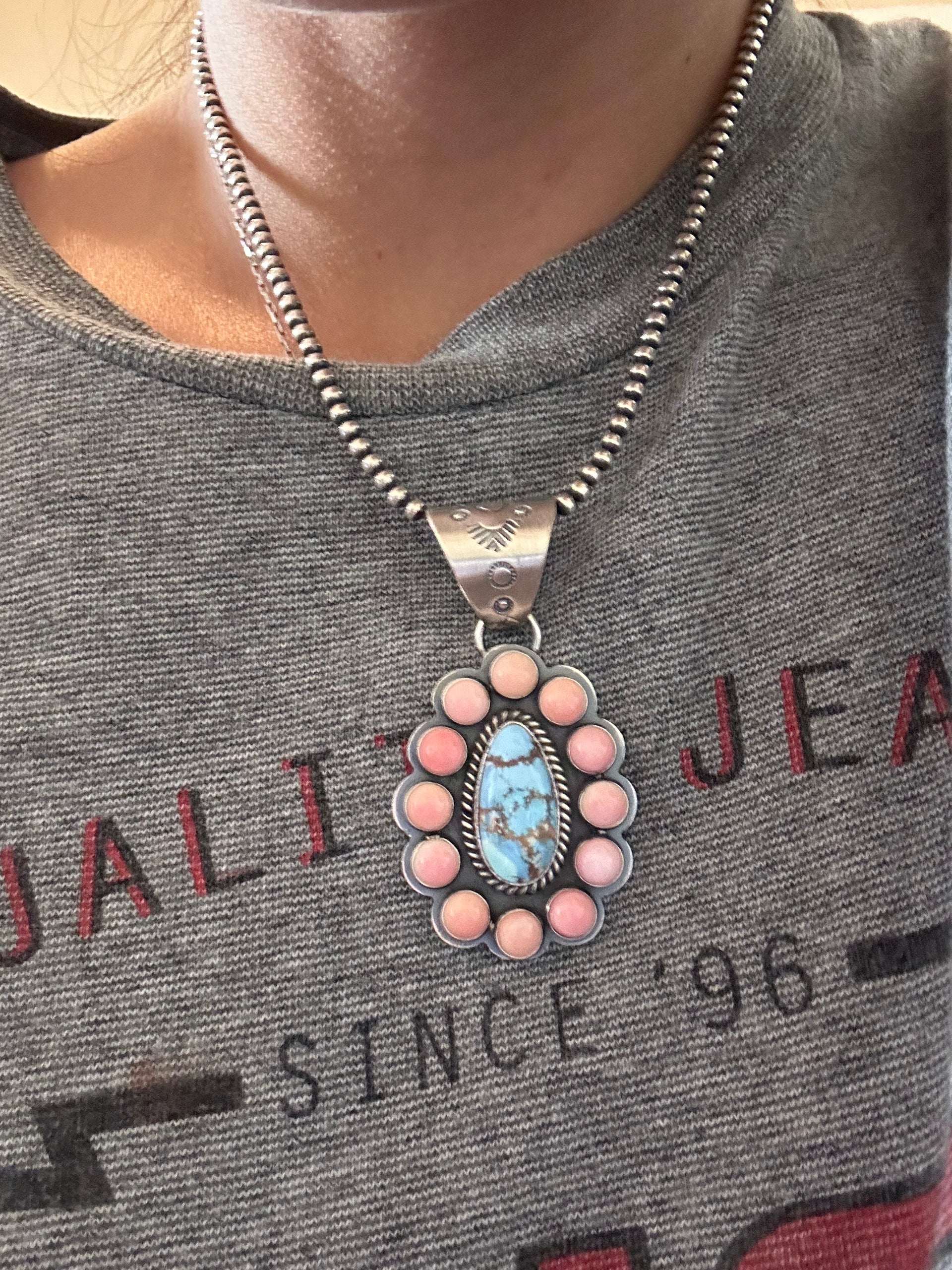 Gilbert Platero Multi Stone & Sterling Silver Cluster Pendant