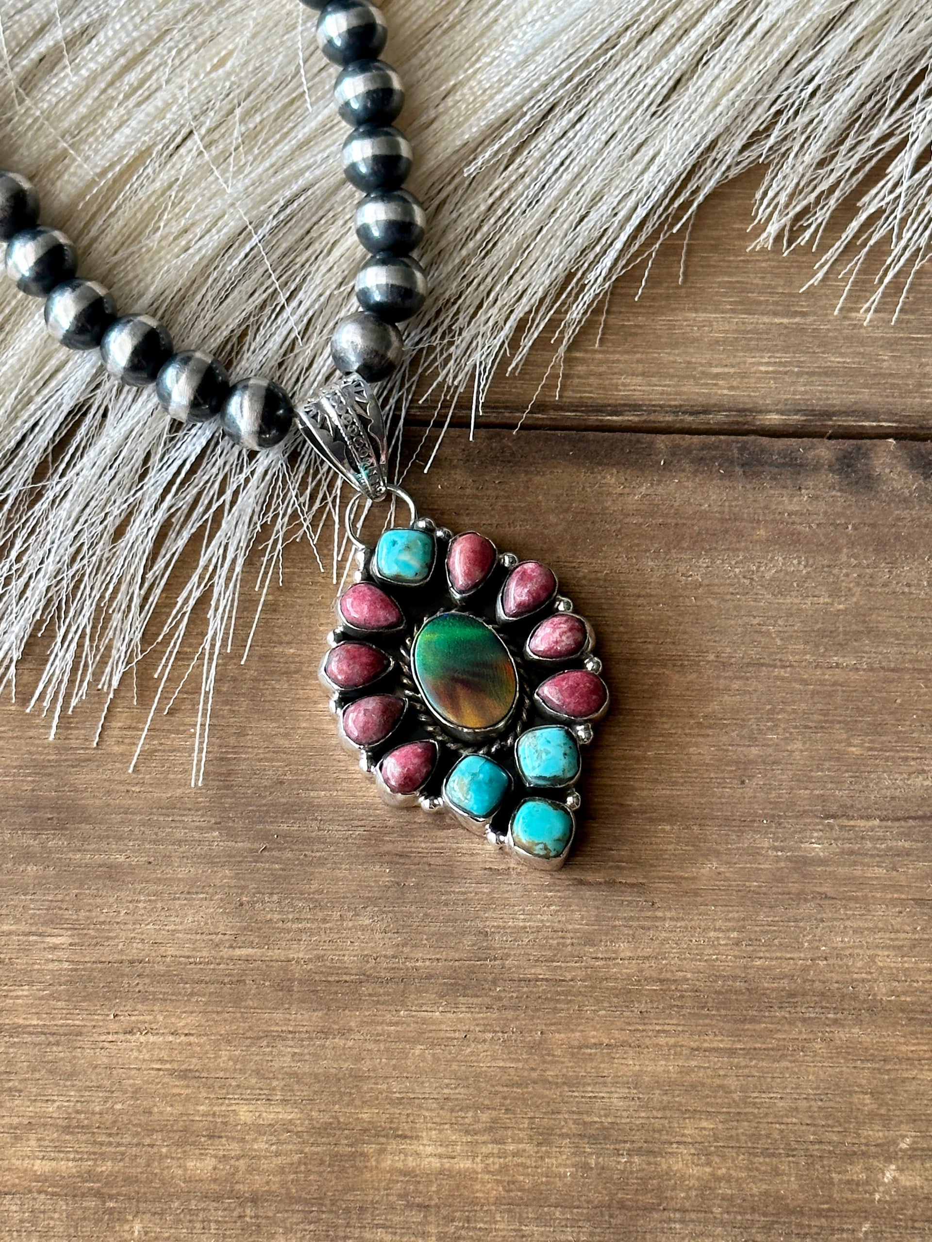 #6 Southwest Handmade Multi Stone & Sterling Silver Cluster Pendant