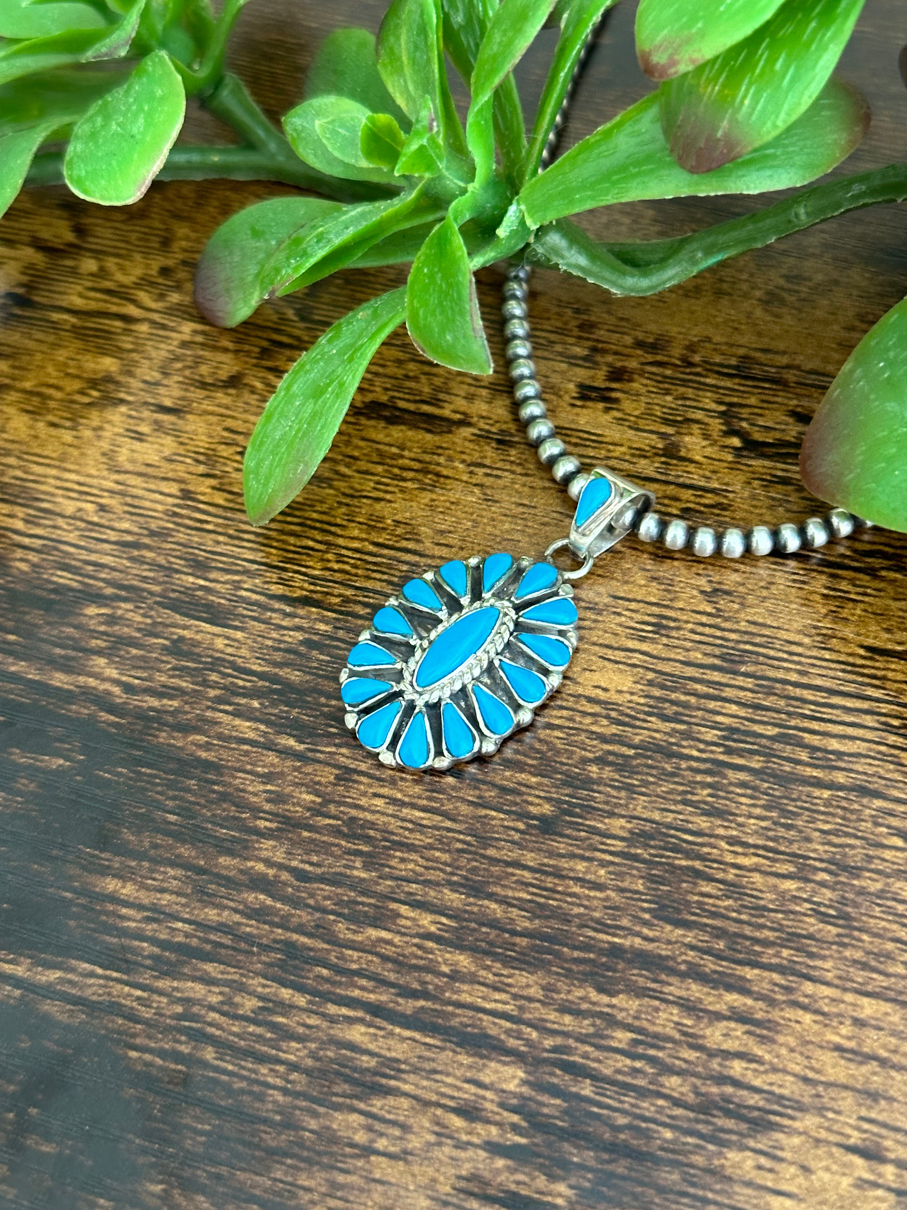 Southwest Made Turquoise & Sterling Silver Cluster Pendant