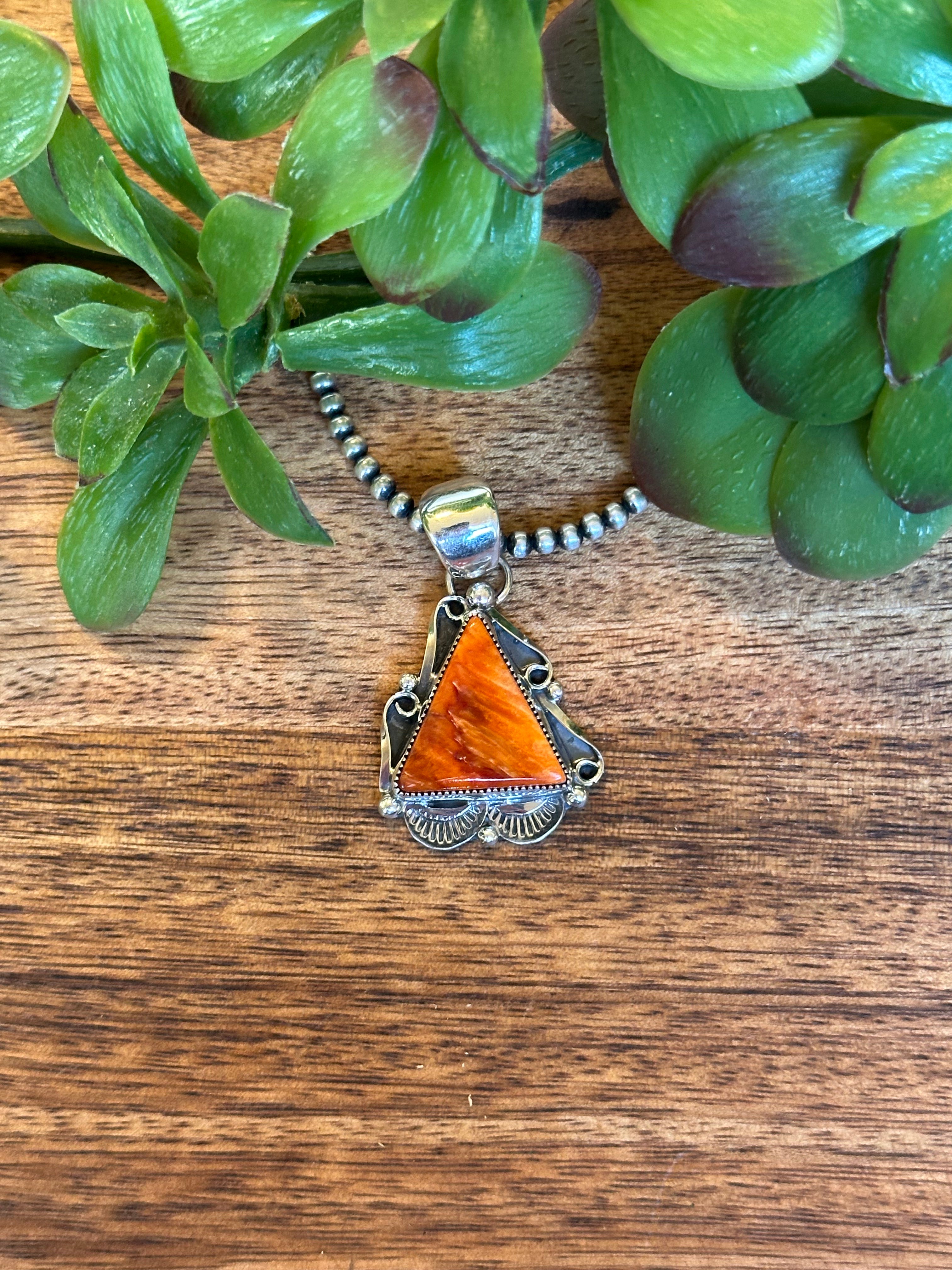 Navajo Made Spiny Oyster & Sterling Silver Pendant