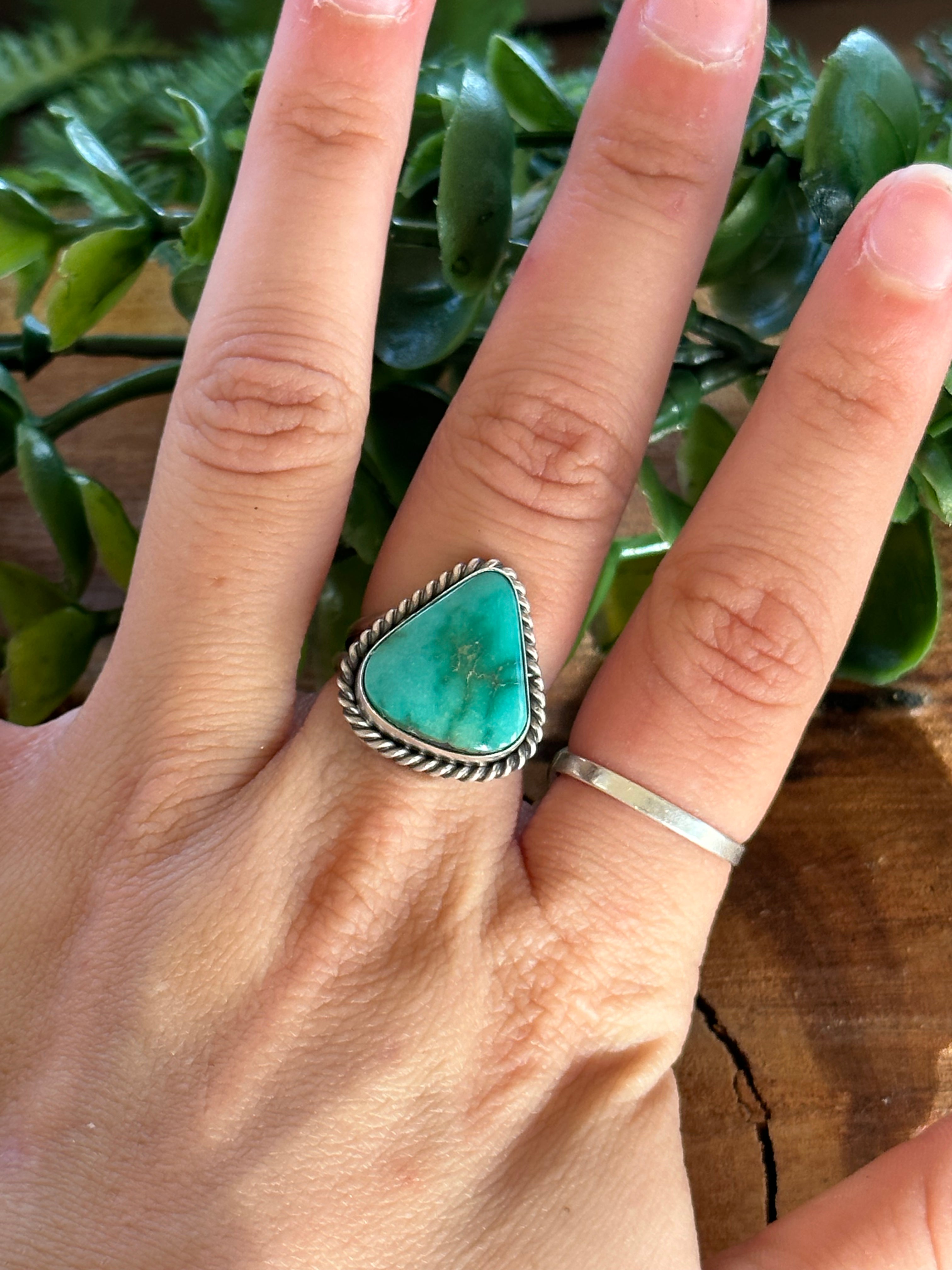 Navajo Made Sonoran Gold Turquoise & Sterling Silver Ring Size 6