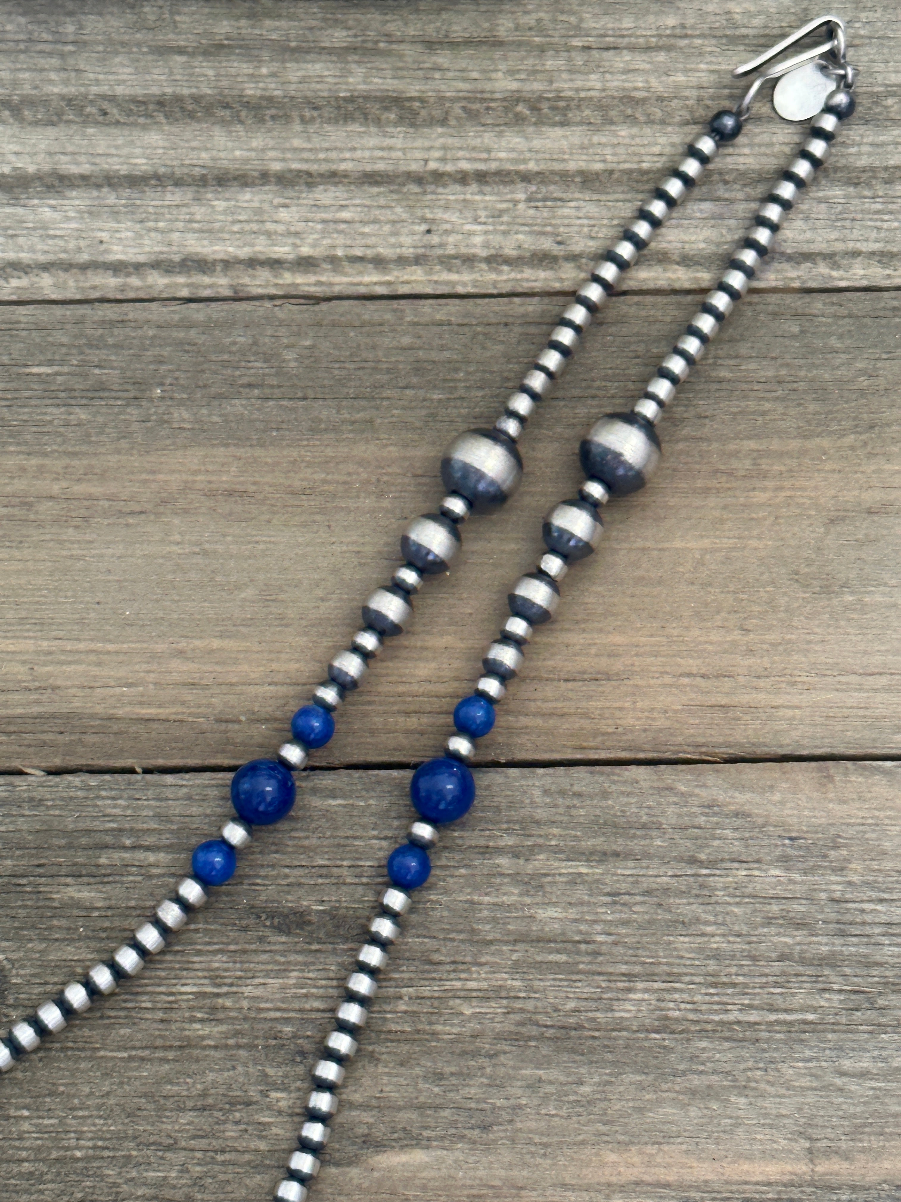 Navajo Strung Lapis & Sterling Silver Graduated Pearl Necklace