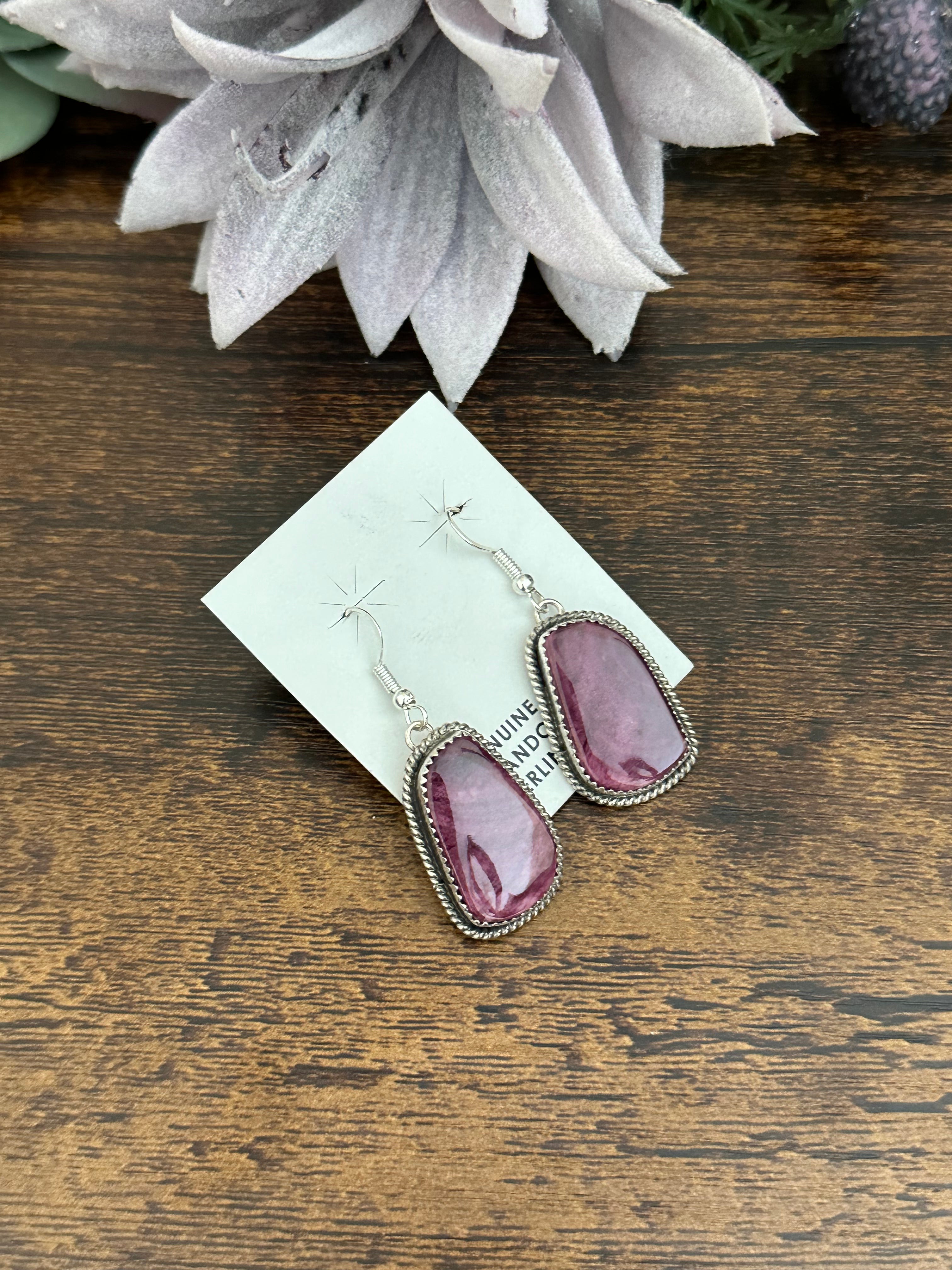 Virginia Becenti Purple Spiny Oyster & Sterling Silver Dangle Earrings