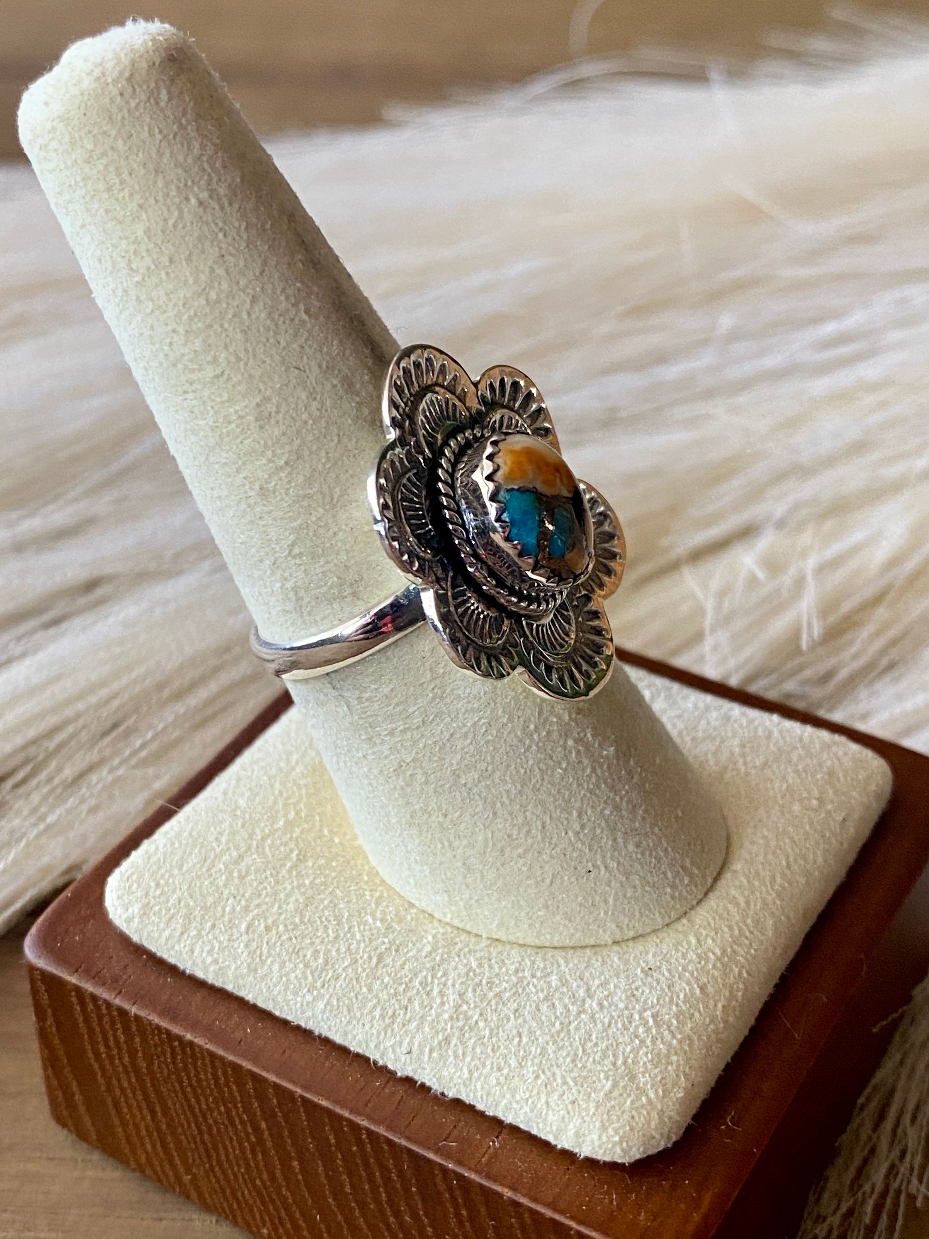 #8 Southwest Handmade Mohave Turquoise & Sterling Silver Ring Size 7.75