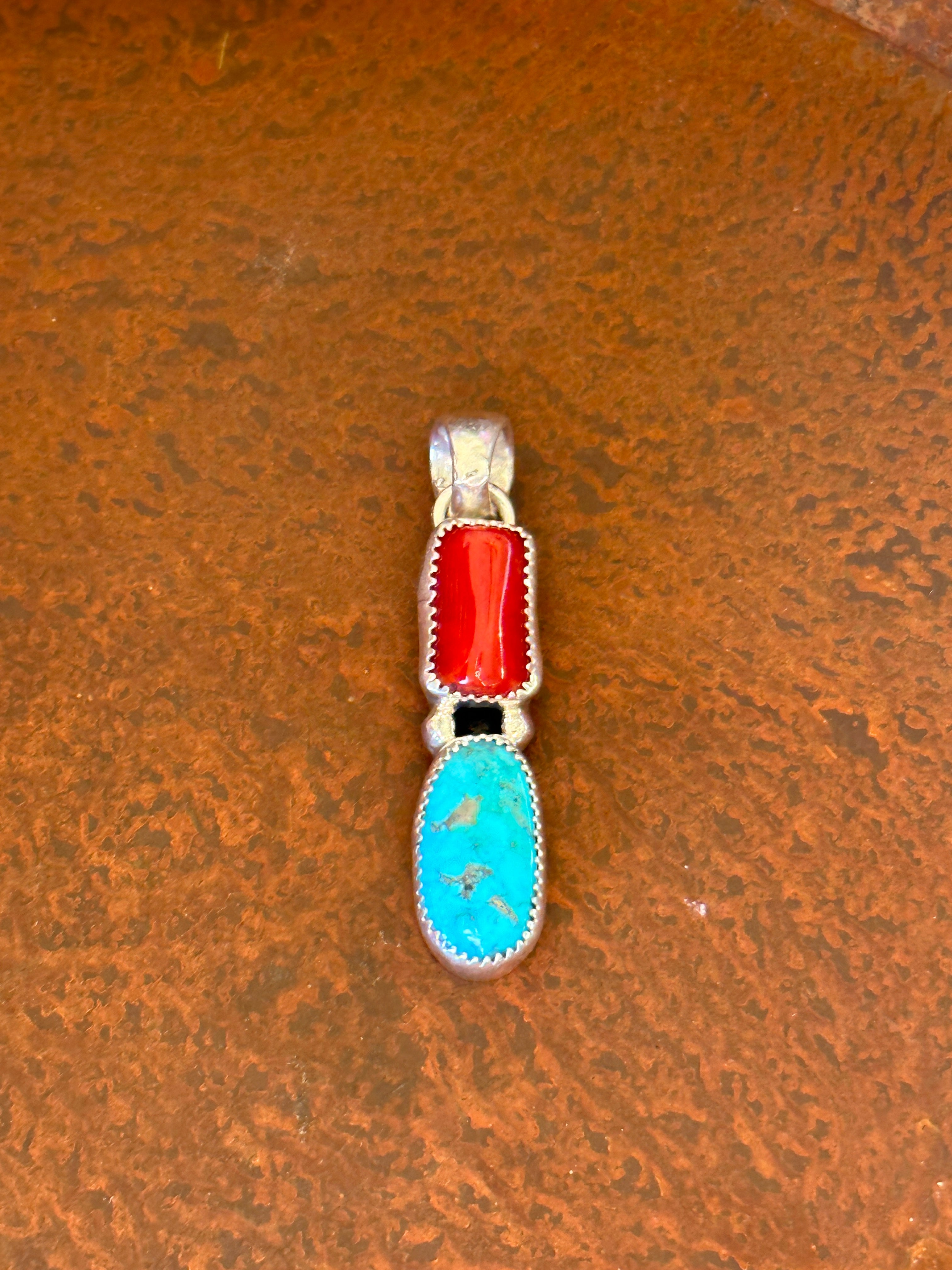 Navajo Made Multi Stone & Sterling Silver Pendant