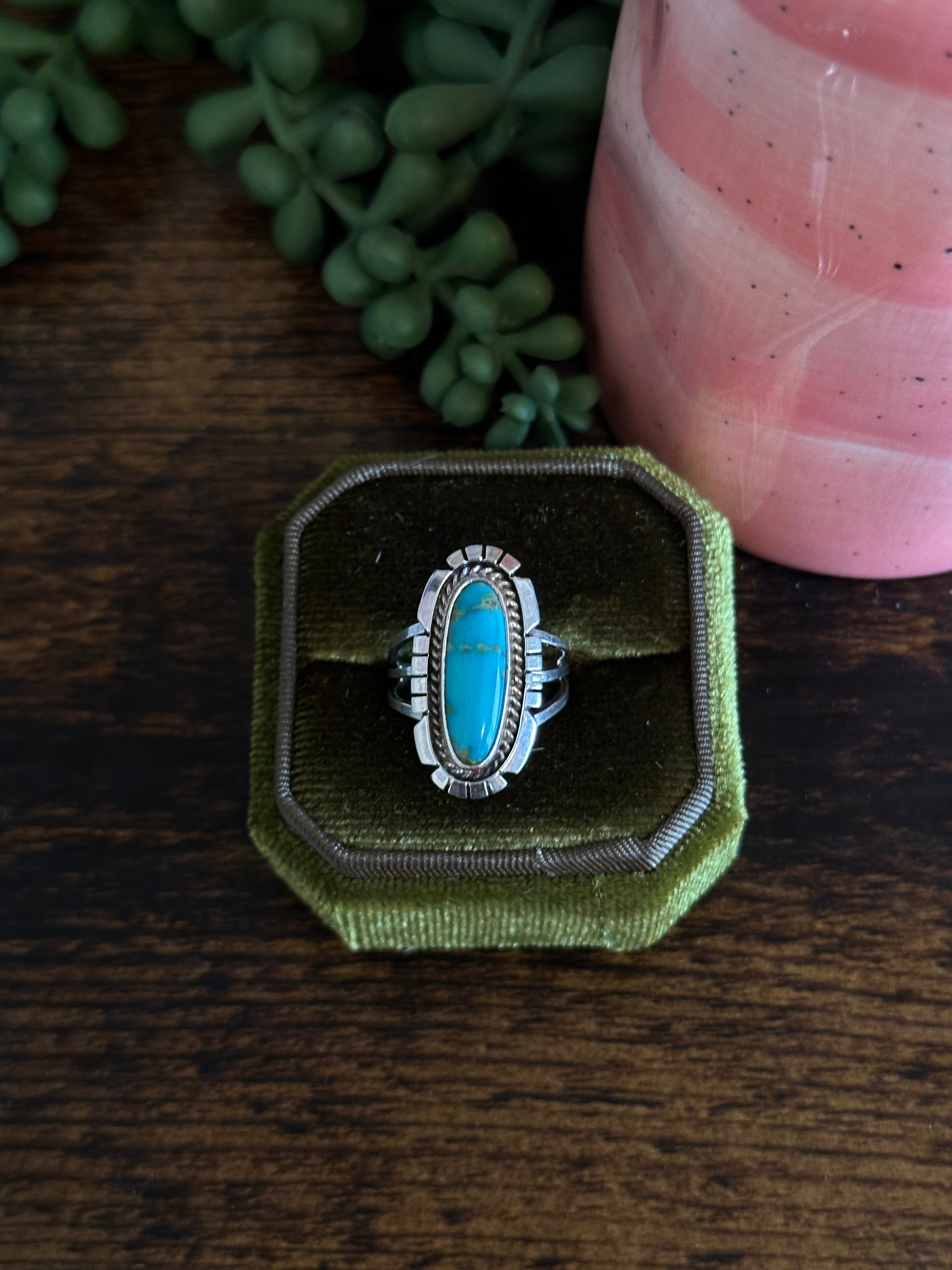 Navajo Made Kingman Turquoise & Sterling Silver Ring