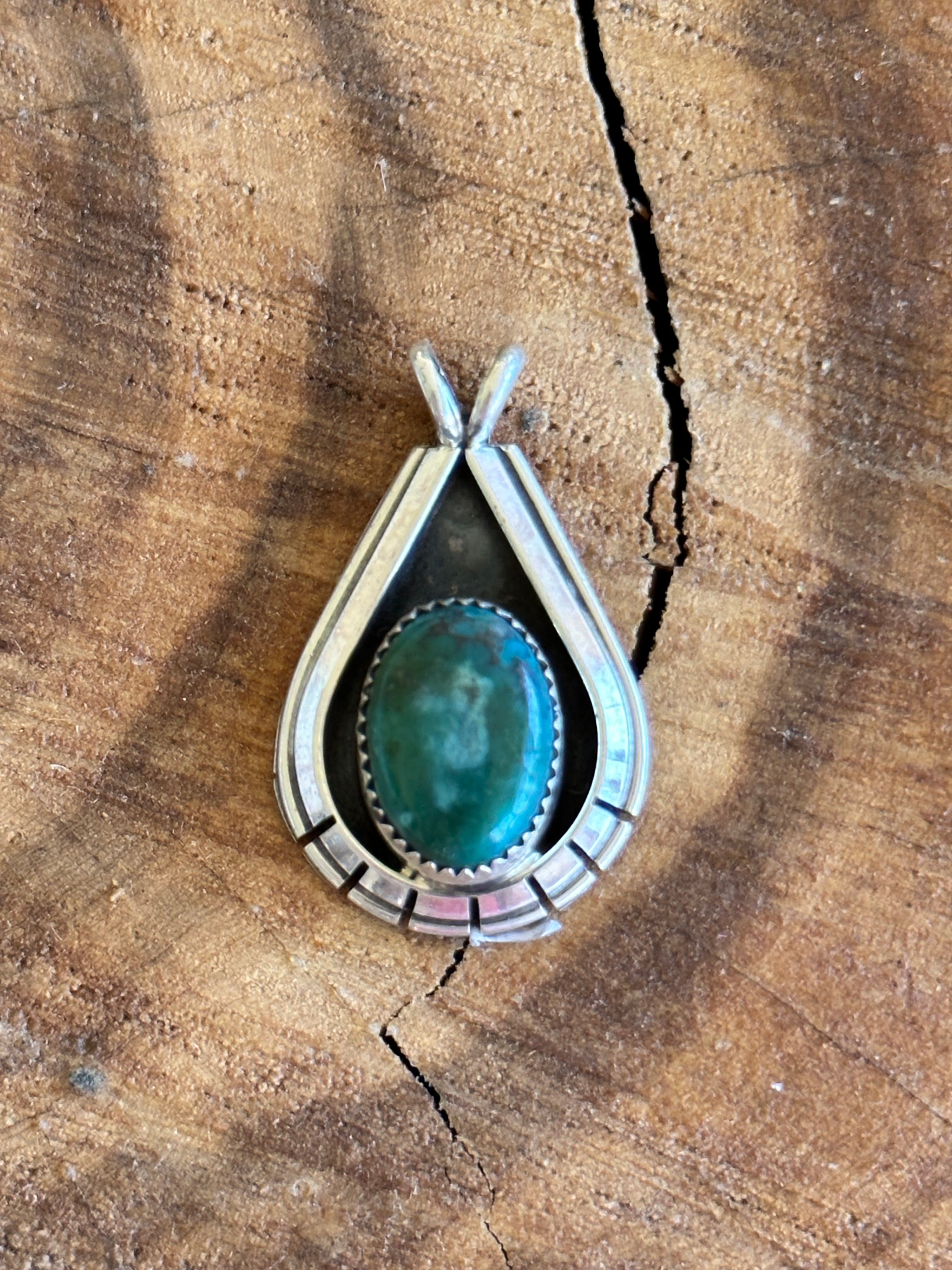 Navajo Made Kingman Turquoise & Sterling Silver Pendant