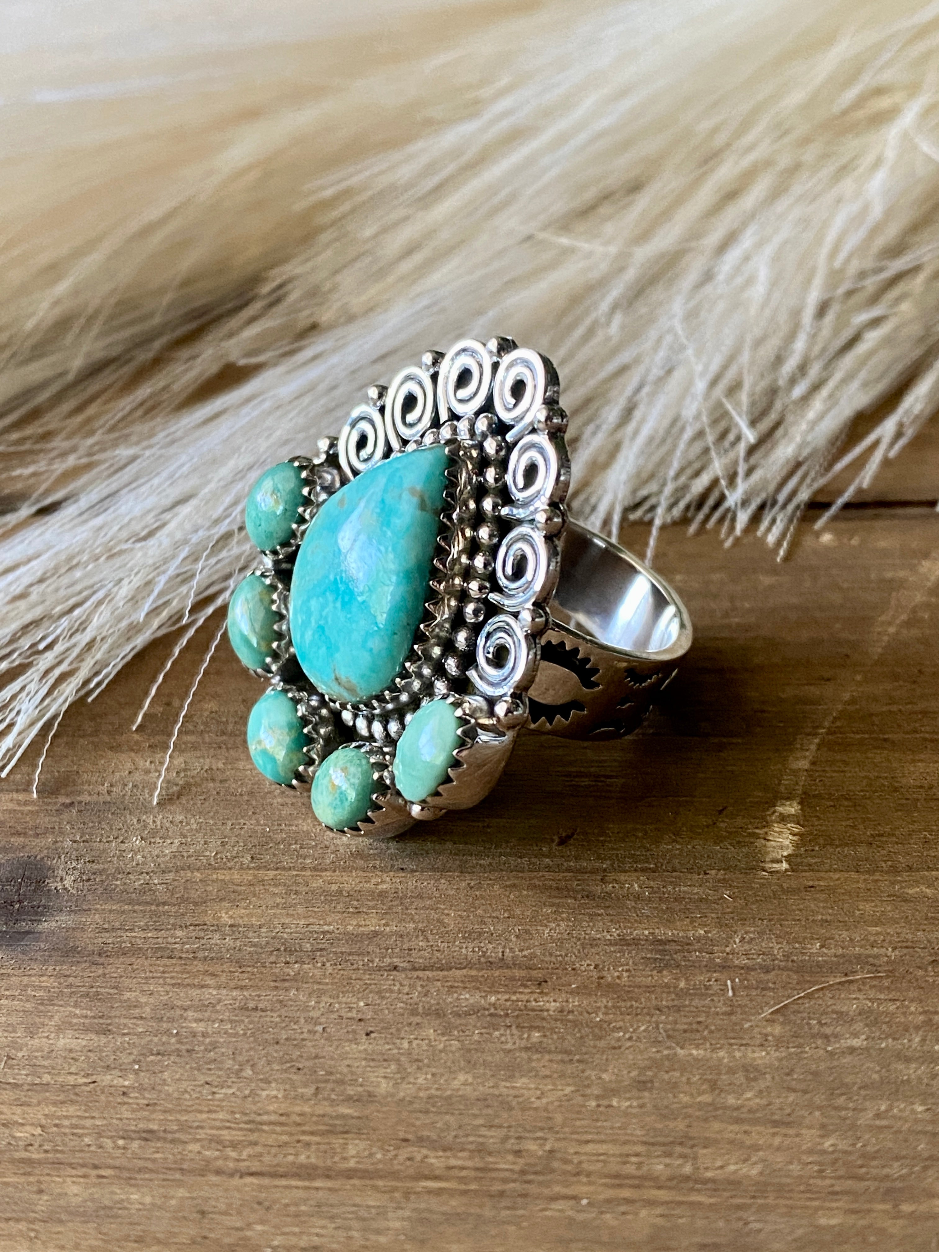 Southwest Handmade Kingman Turquoise & Sterling Silver Adjustable Ring