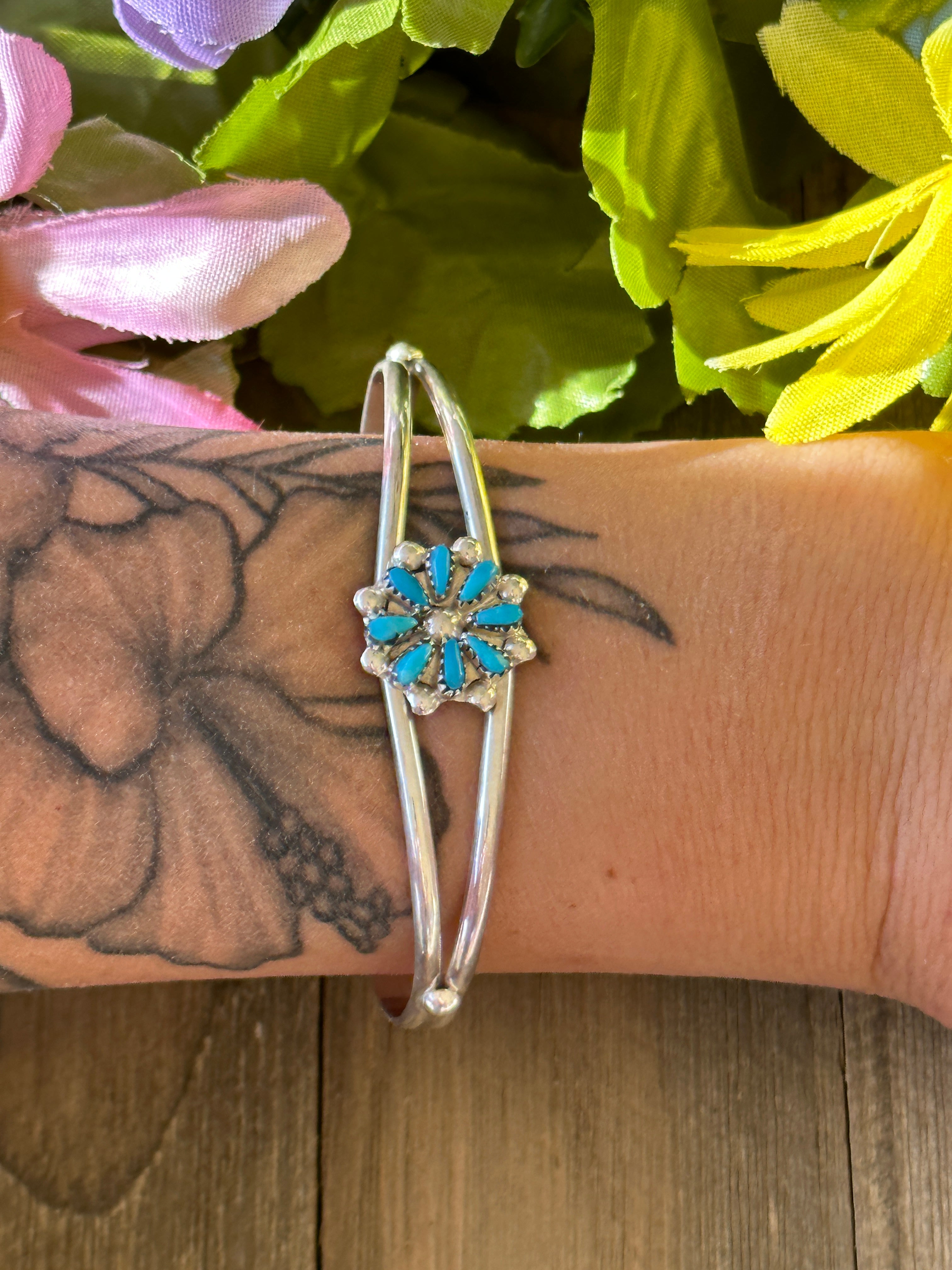 Zuni Made Turquoise & Sterling Silver Cuff Bracelet
