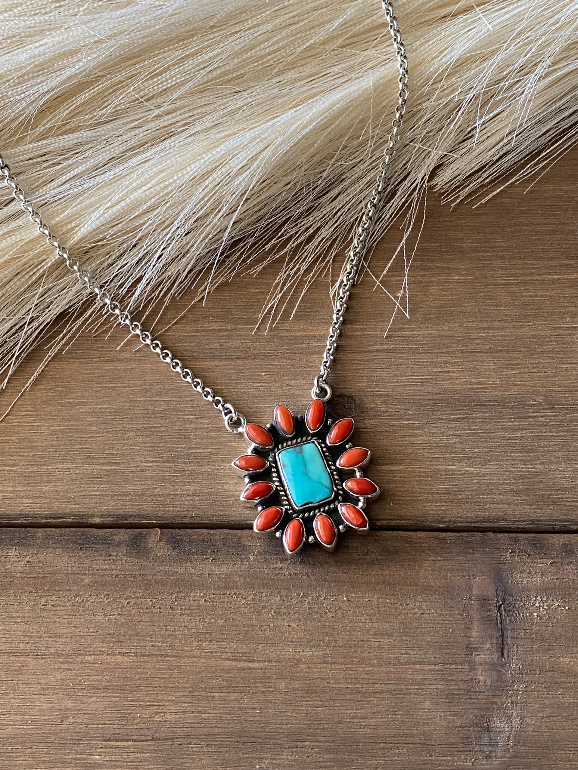 Southwest Handmade Multi Stone & Sterling Silver Cluster Necklace