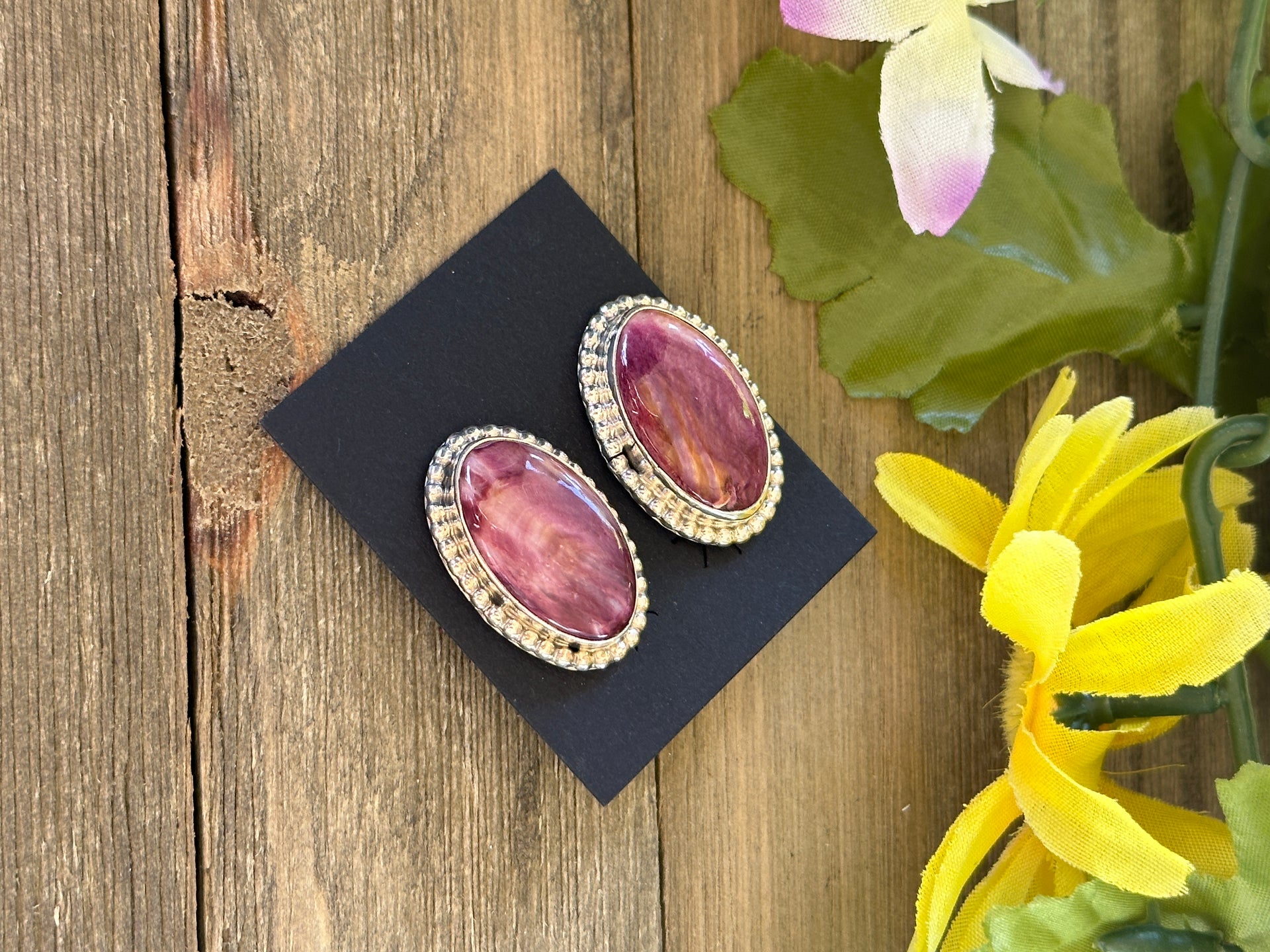 Navajo Made Purple Spiny Oyster & Sterling Silver Post Earrings