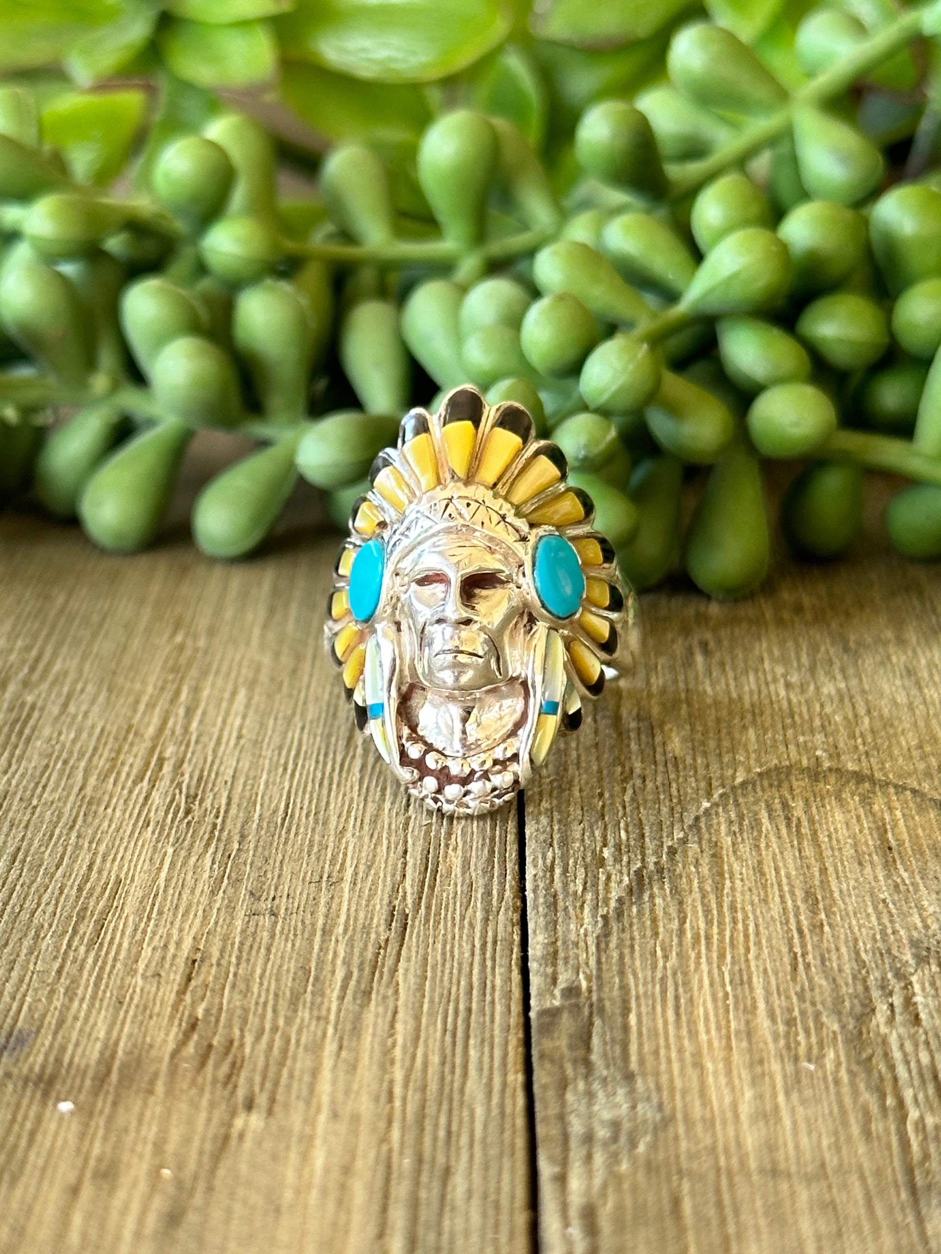 Southwest Made Multi Stone & Sterling Silver Chief Ring