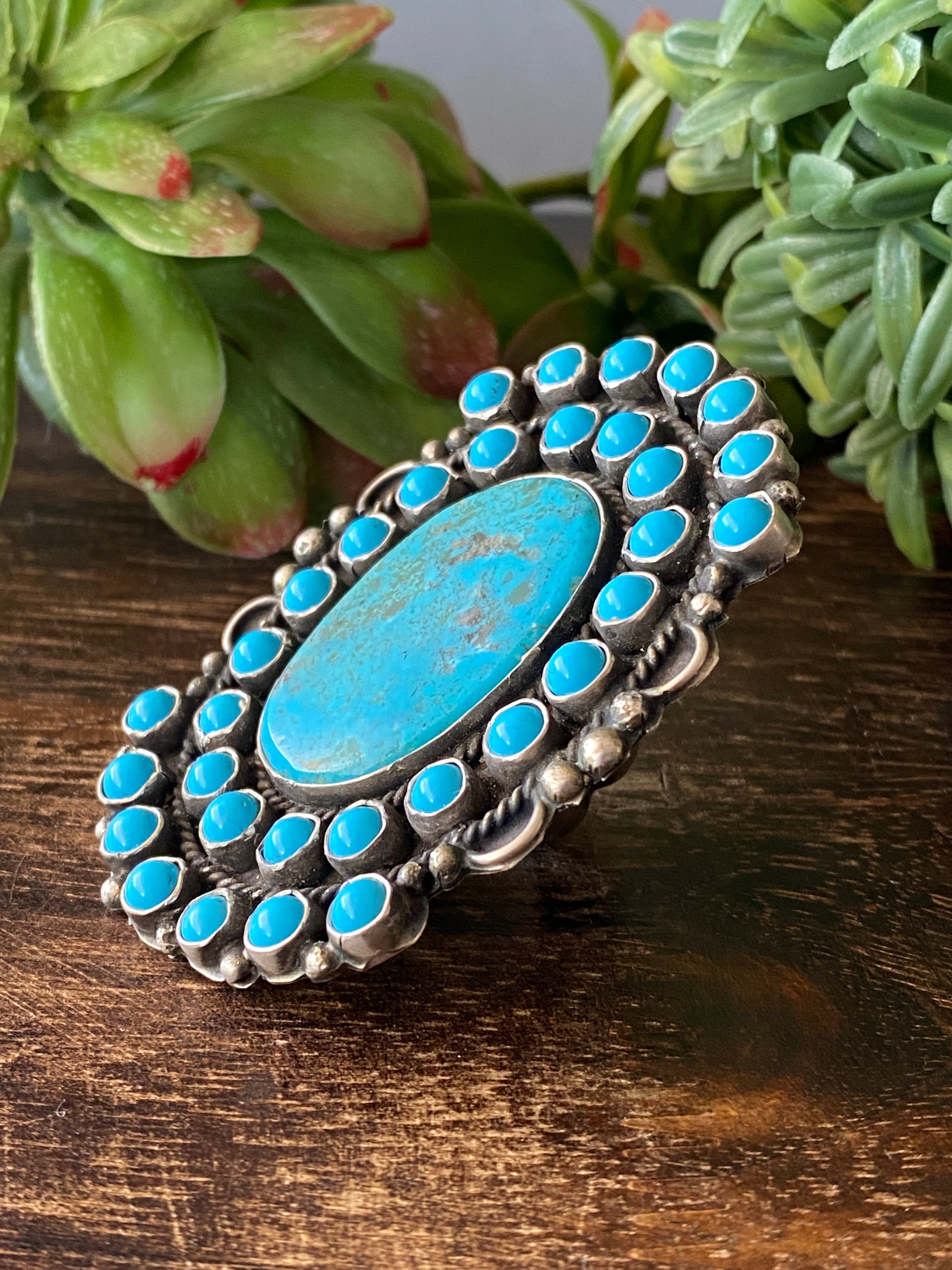 Navajo Made Kingman Turquoise & Sterling Silver Ring Size 7.75