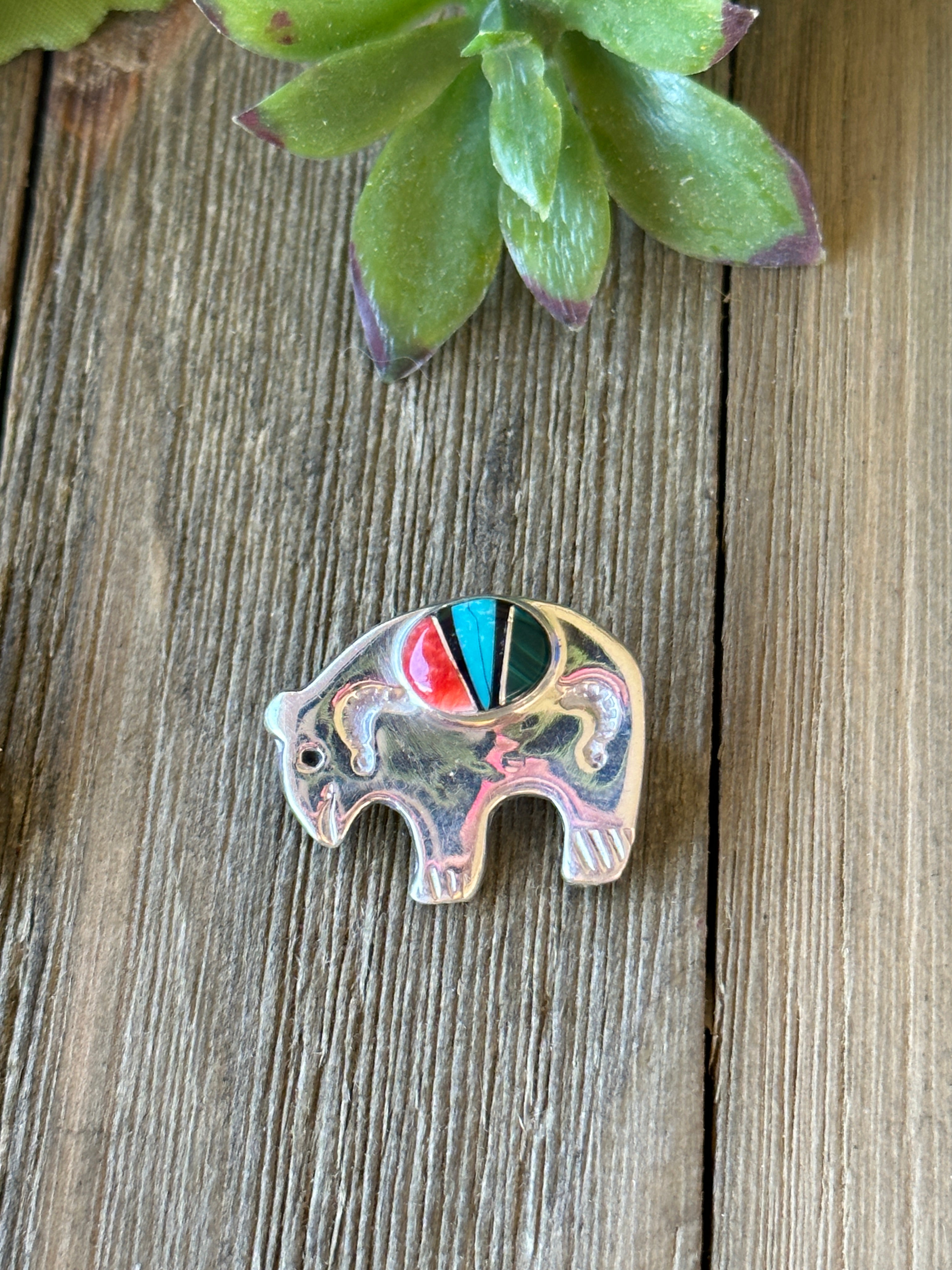 Navajo Made Multi Stone & Sterling Silver Bear Pin/Pendant