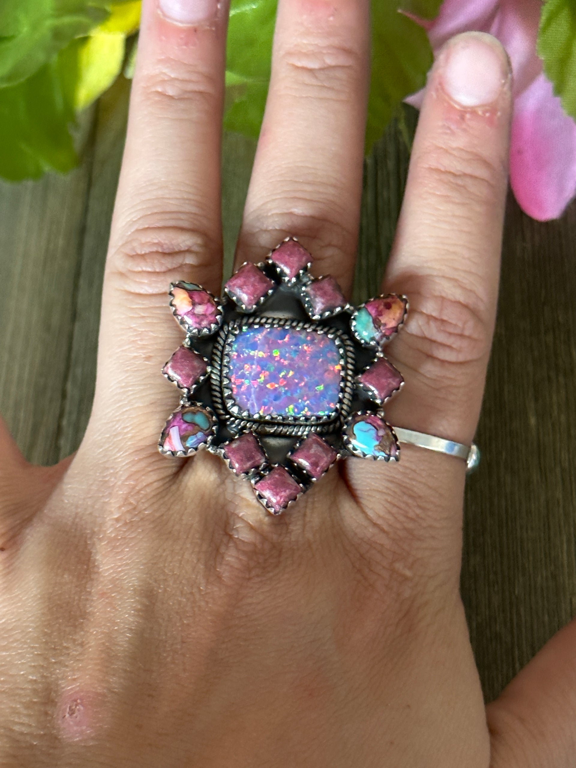 Southwest Handmade Multi Stone & Sterling Silver Adjustable Ring