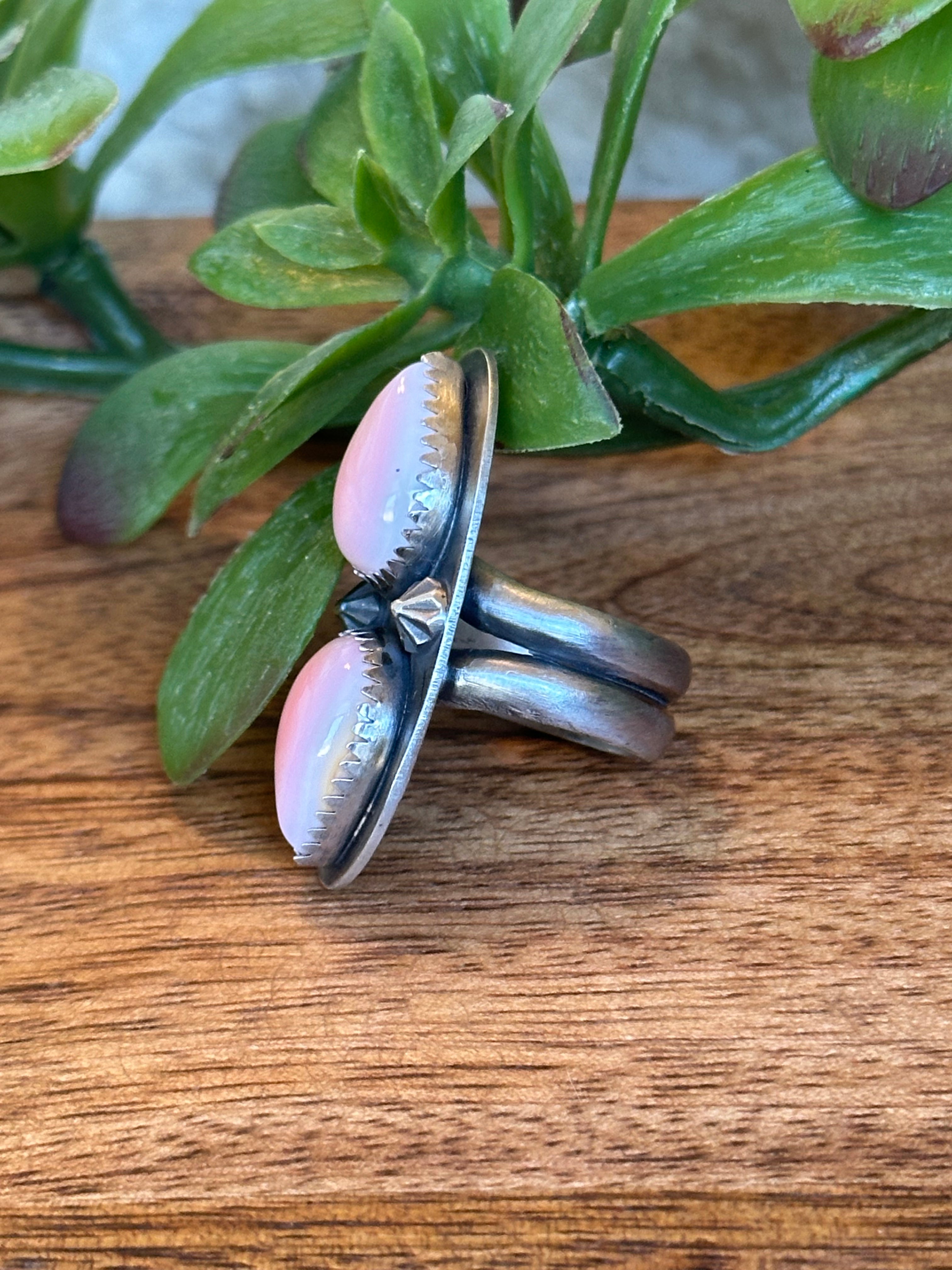 Navajo Made Pink Conch & Sterling Silver Ring