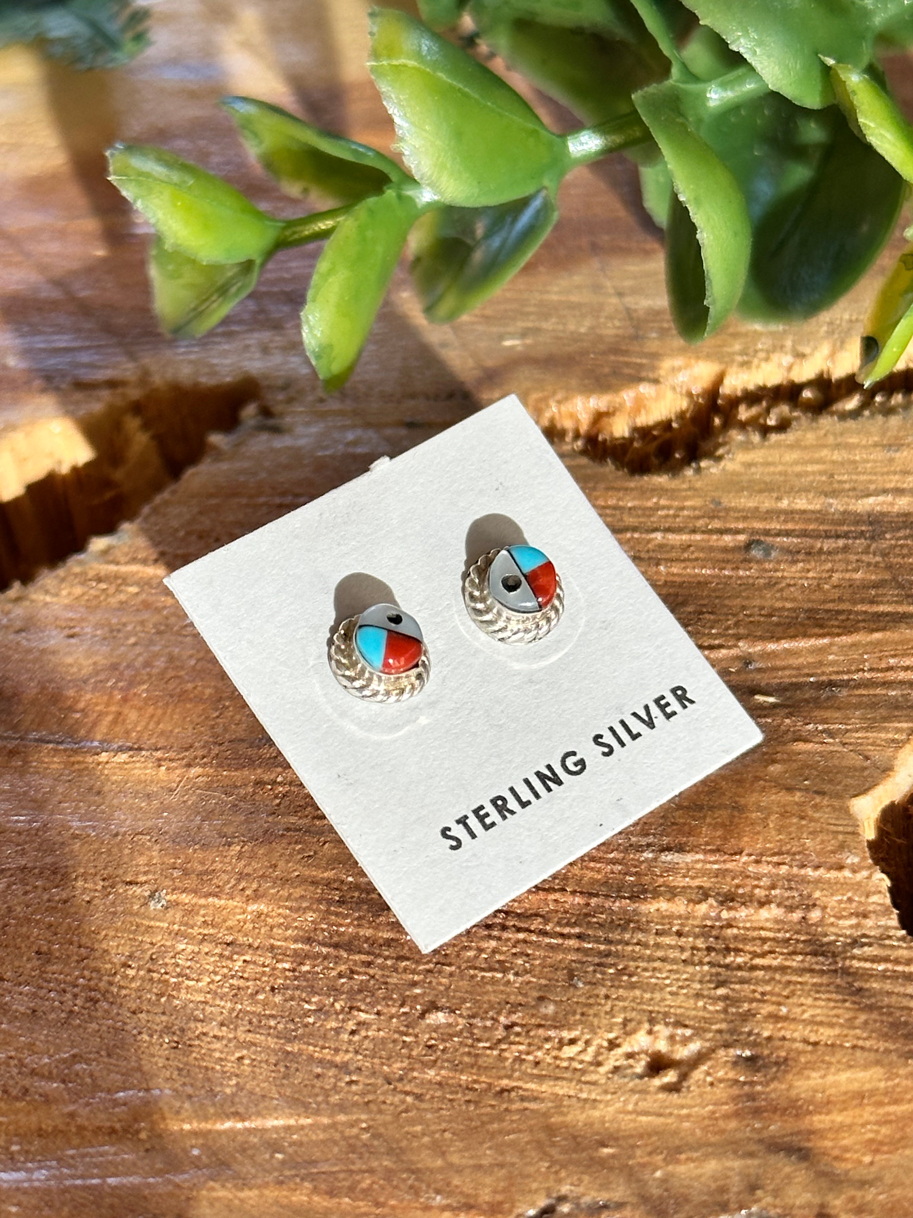 Zuni Handmade Multi Stone & Sterling Silver Post Earrings