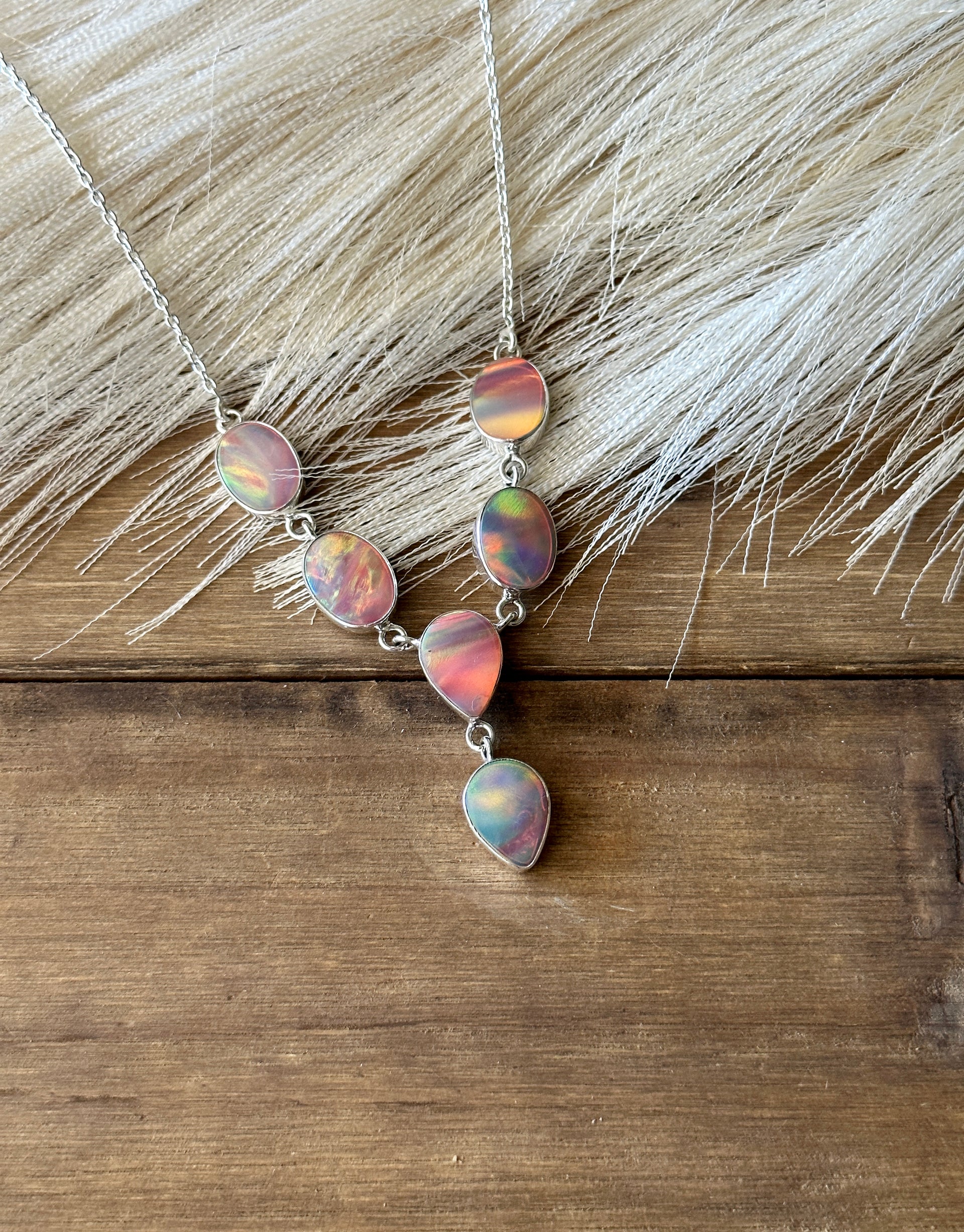 Southwest Handmade Mohave Opal & Sterling Silver Lariat Necklace
