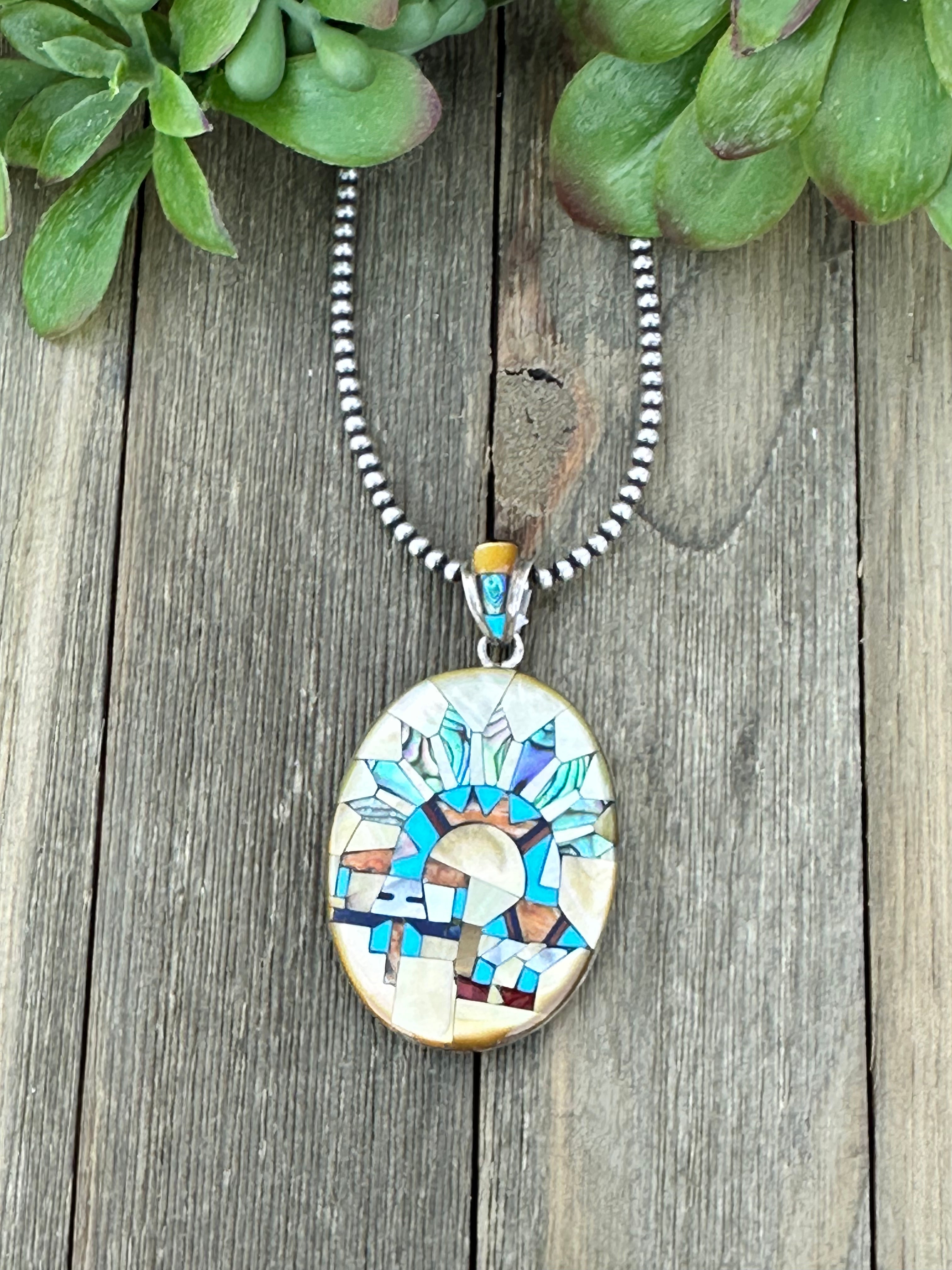 Southwest Made Multi Stone& Sterling Silver Inlay Pendant