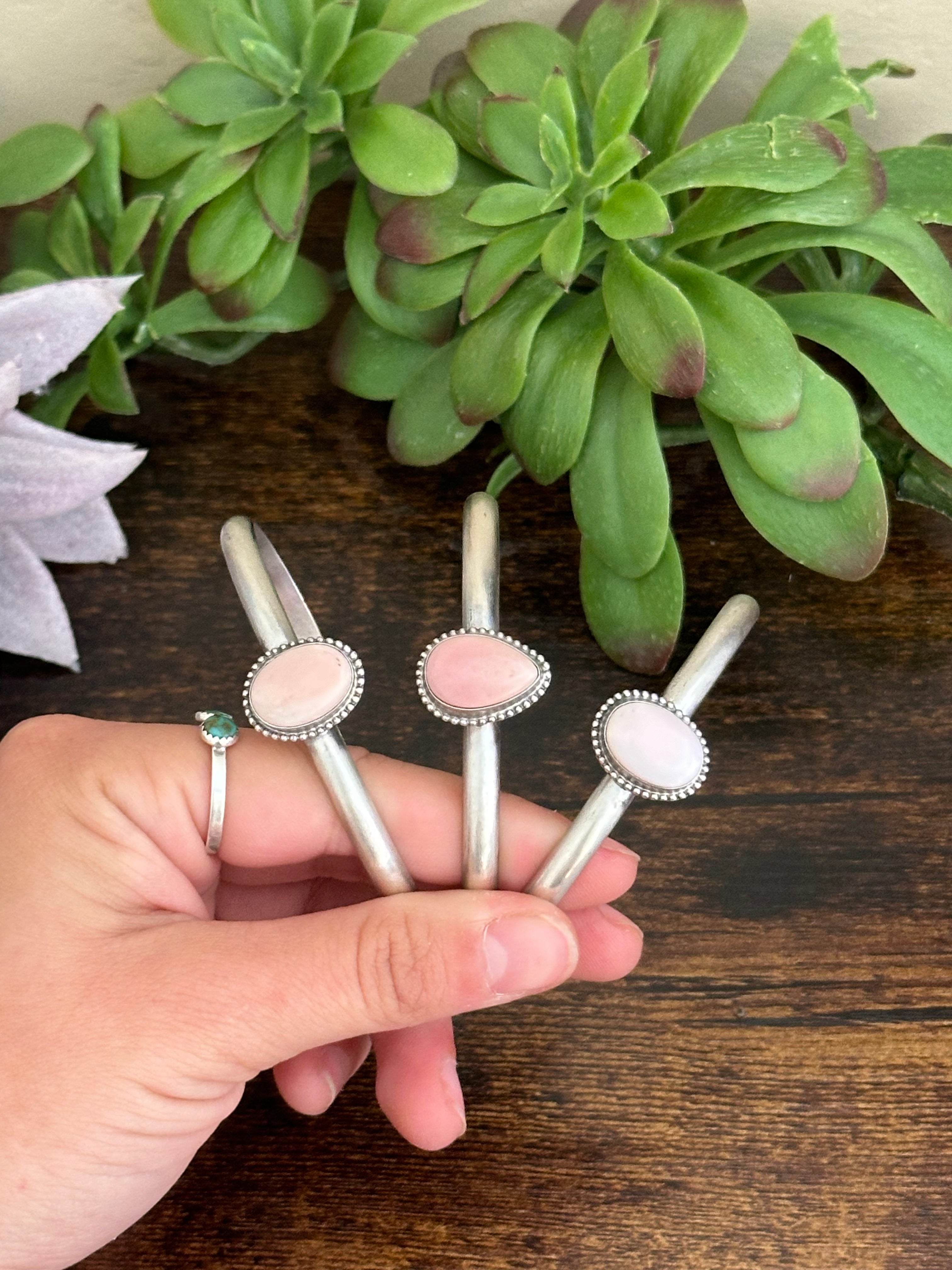 Navajo Made Pink Conch & Sterling Silver Cuff Bracelet