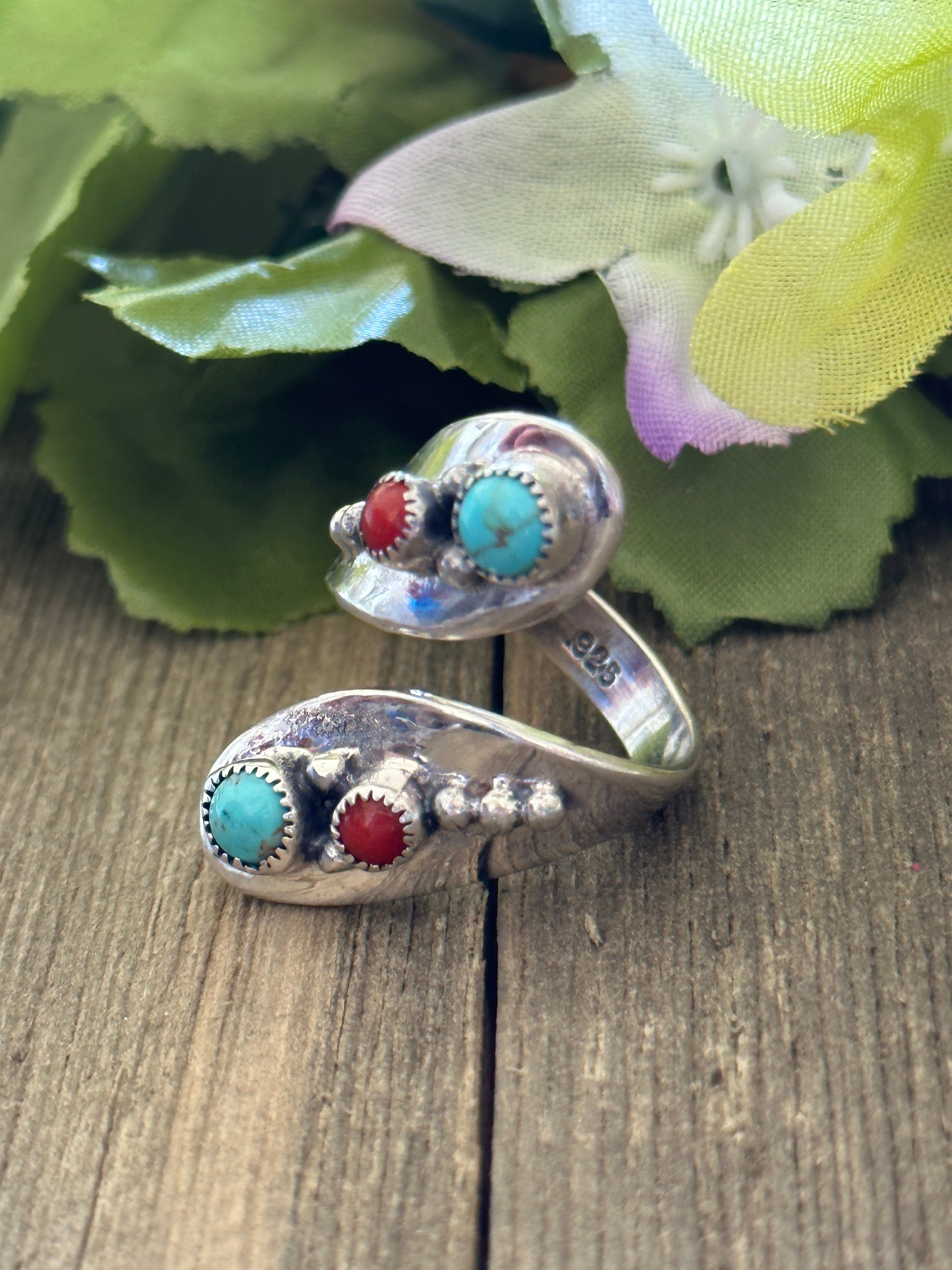 Navajo Made Multi Stone & Sterling Silver Adjustable Ring