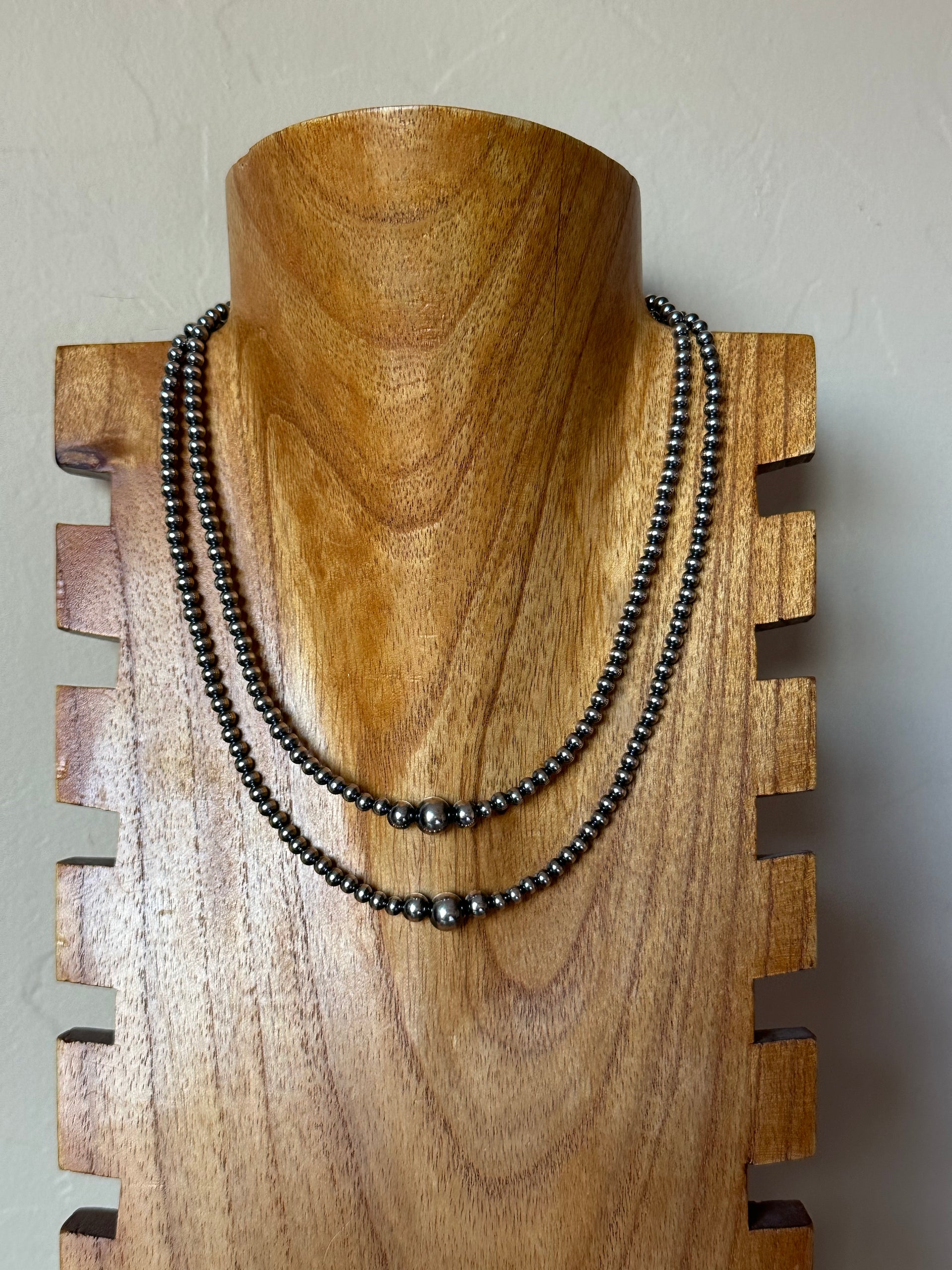 Navajo Strung Sterling Silver Graduated Pearls Beaded Necklace