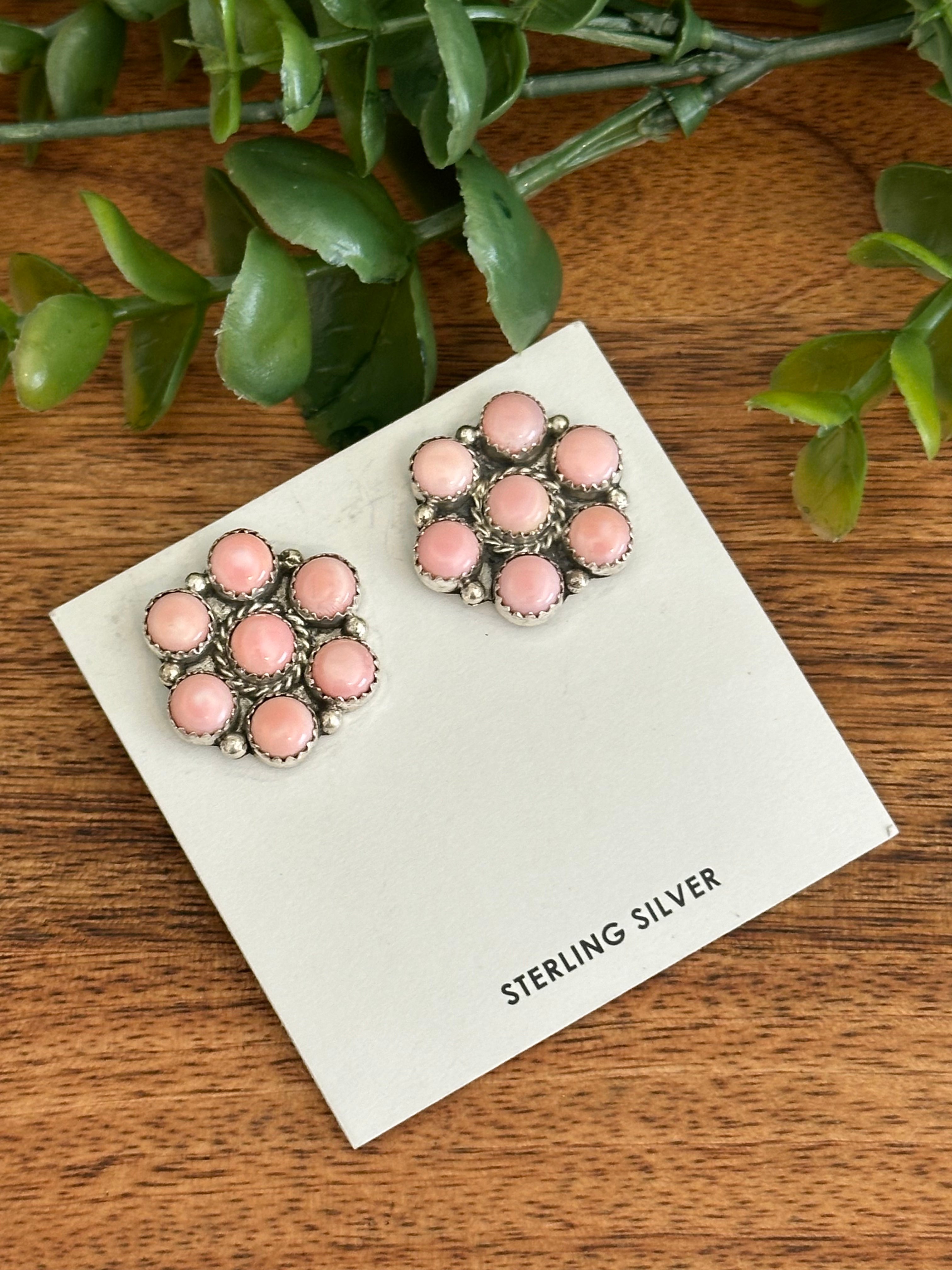 Maxine Ramirez Pink Conch & Sterling Silver Cluster Post Earrings