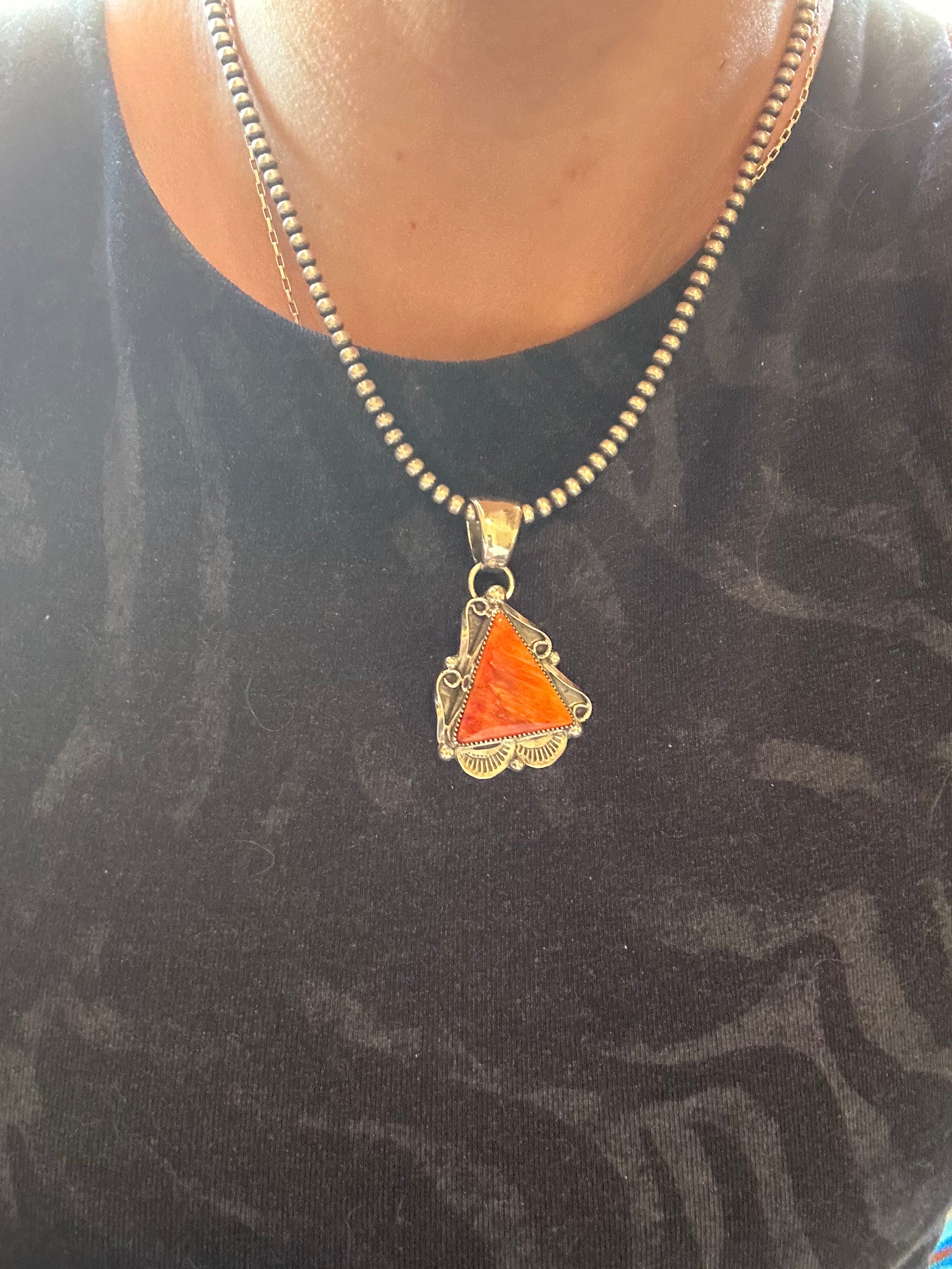 Navajo Made Spiny Oyster & Sterling Silver Pendant