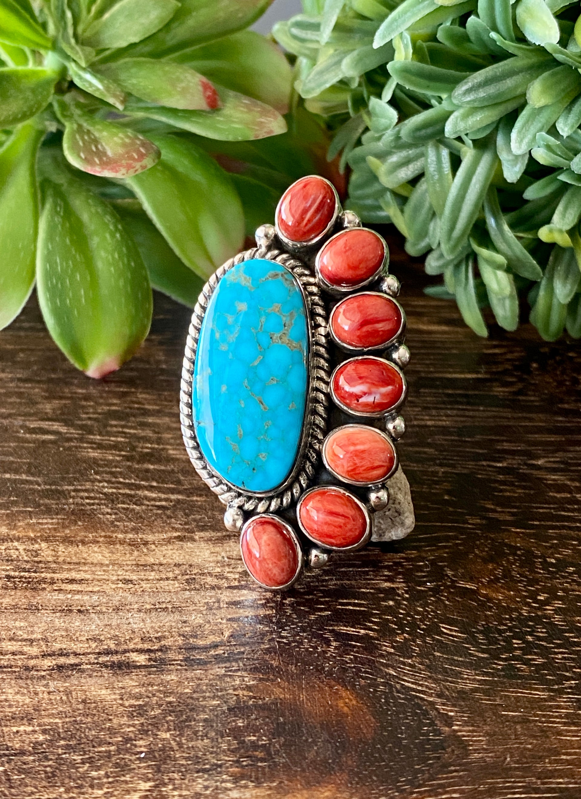Tony Yazzie Multi Stone & Sterling Silver Adjustable Ring Size 7.5