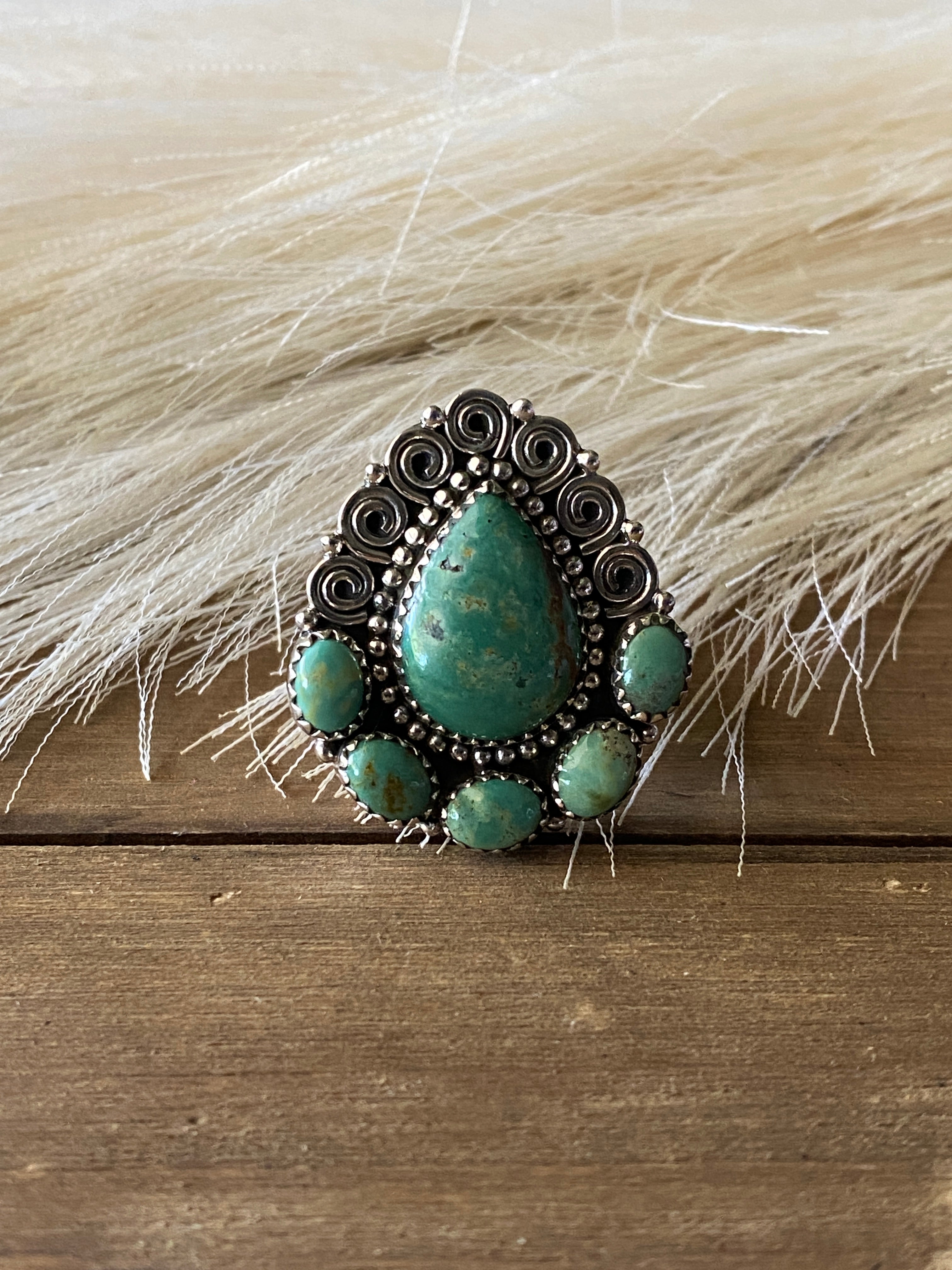 Southwest Handmade Kingman Turquoise & Sterling Silver Adjustable Ring