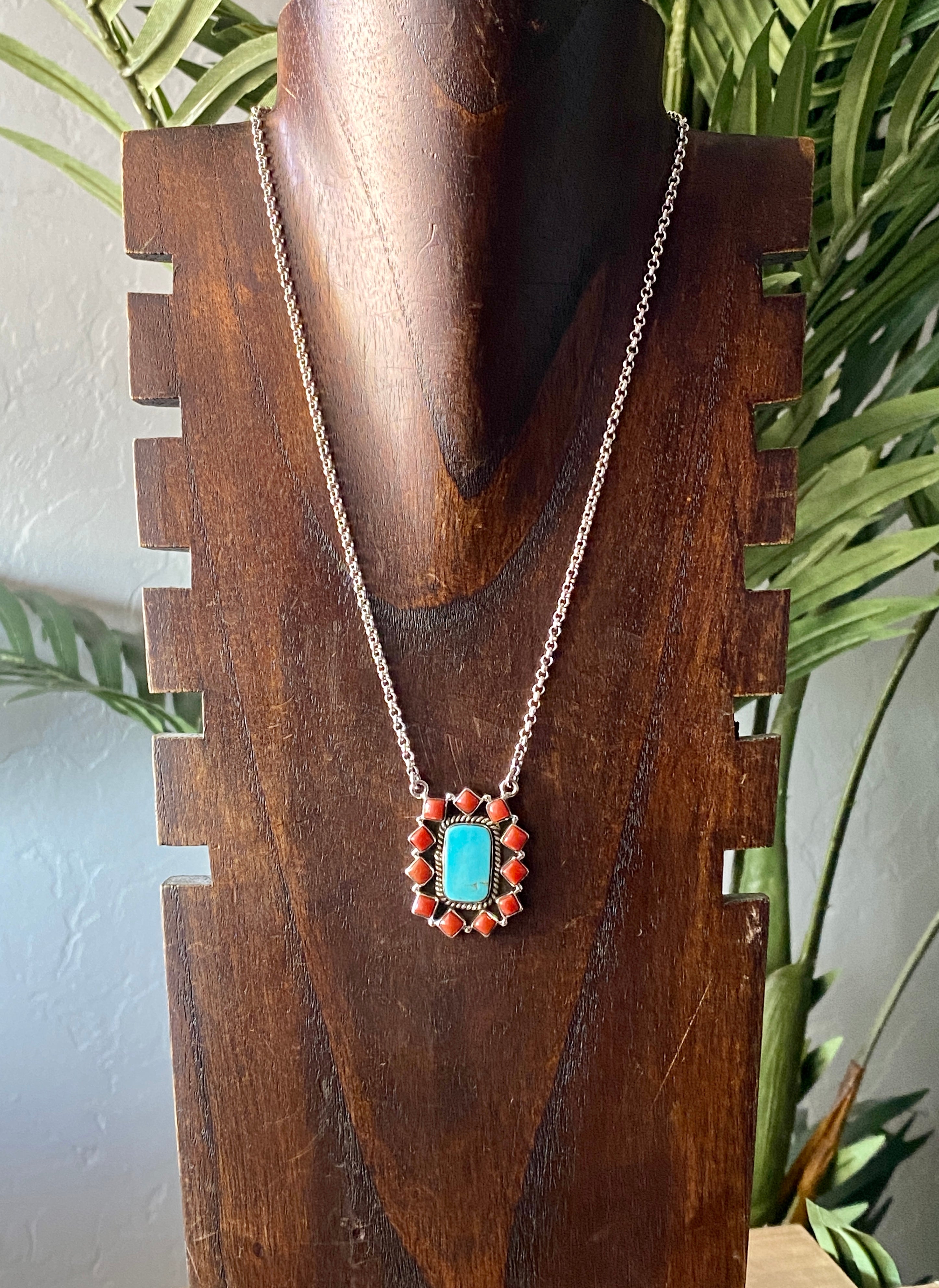 Southwest Handmade Multi Stone & Sterling Silver Cluster Necklace