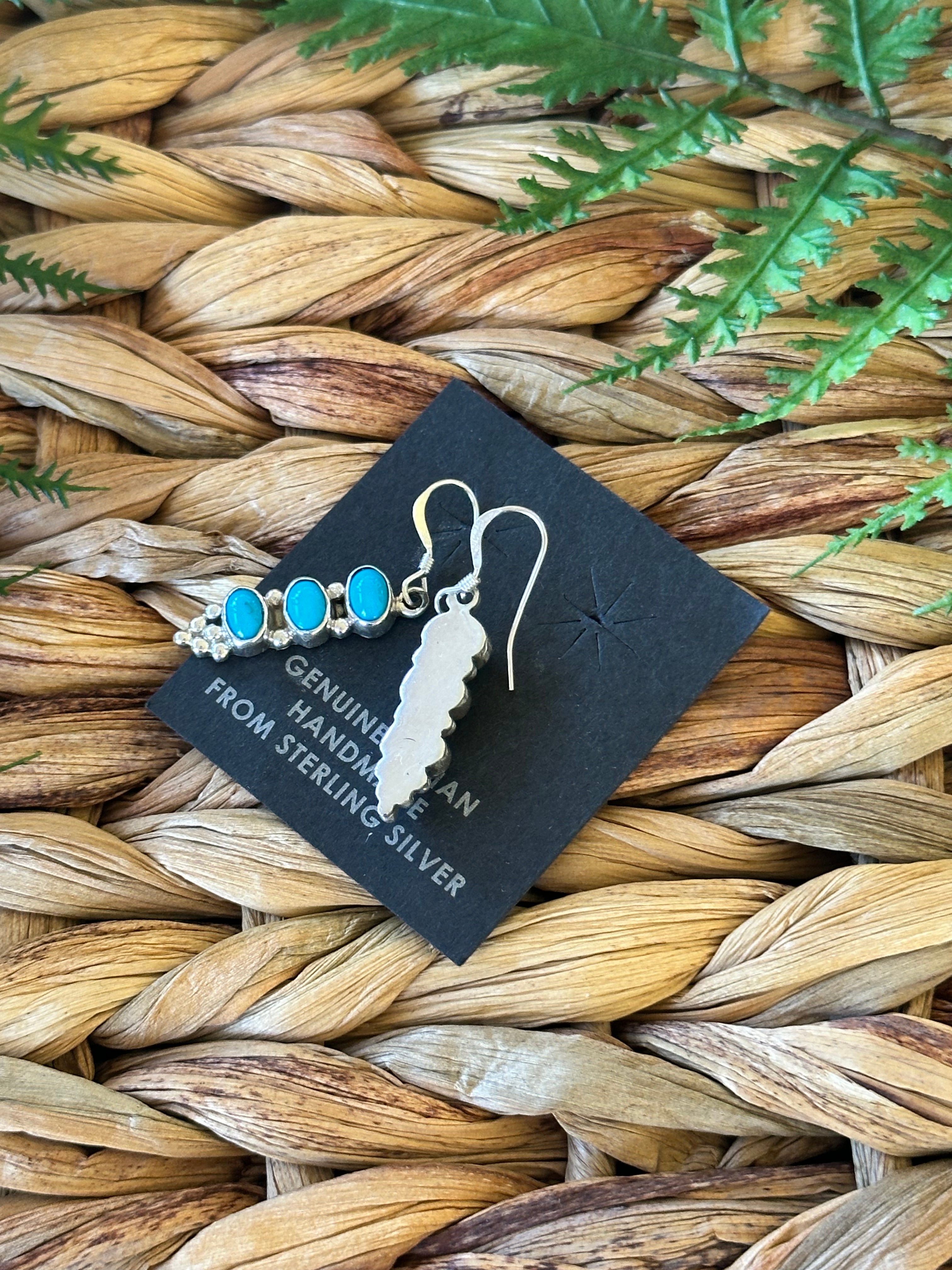 Navajo Made Kingman Turquoise Sterling Silver Dangle Earrings