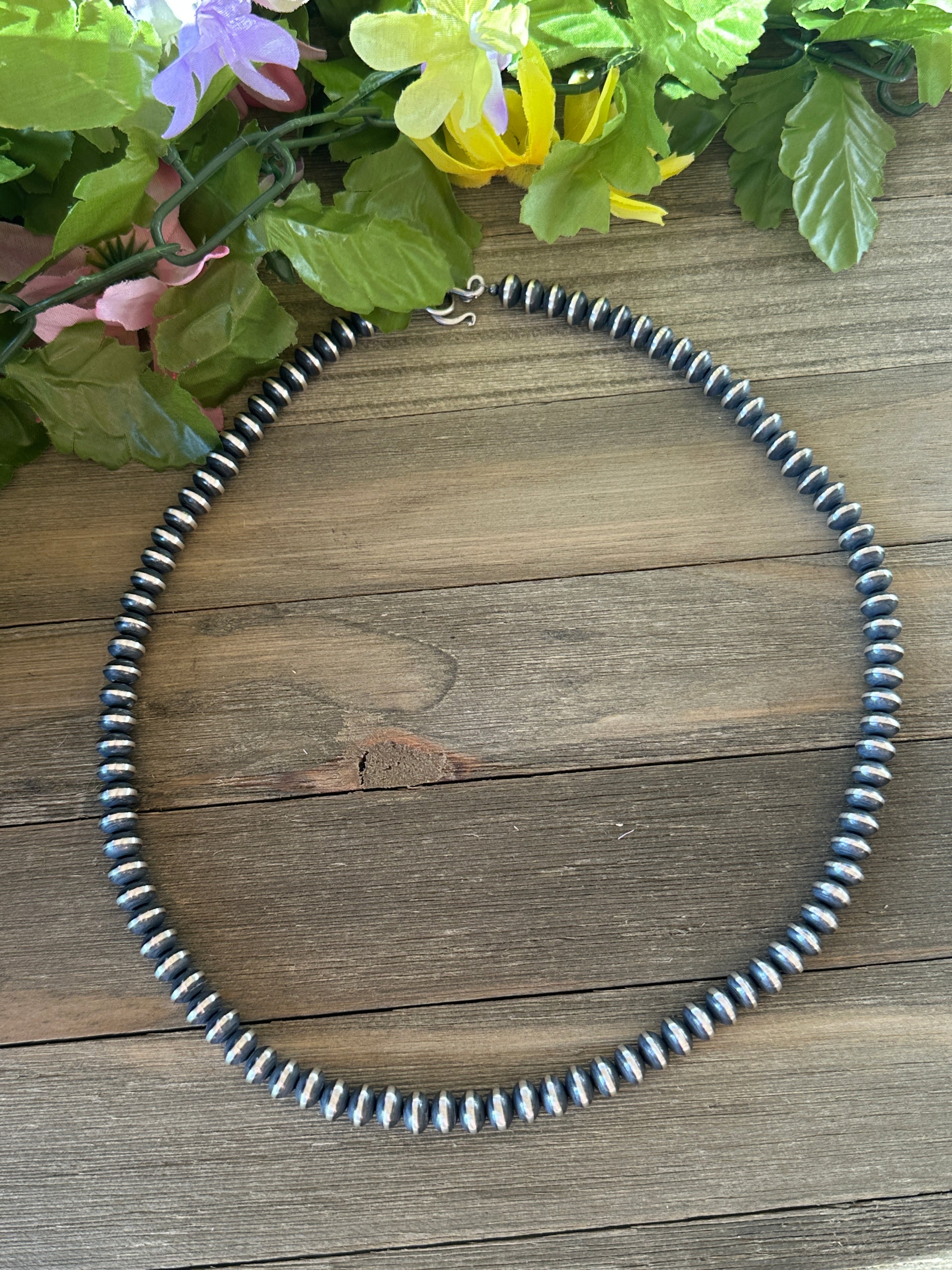 Navajo Strung Sterling Silver 9 MM Saucer Pearl Necklace