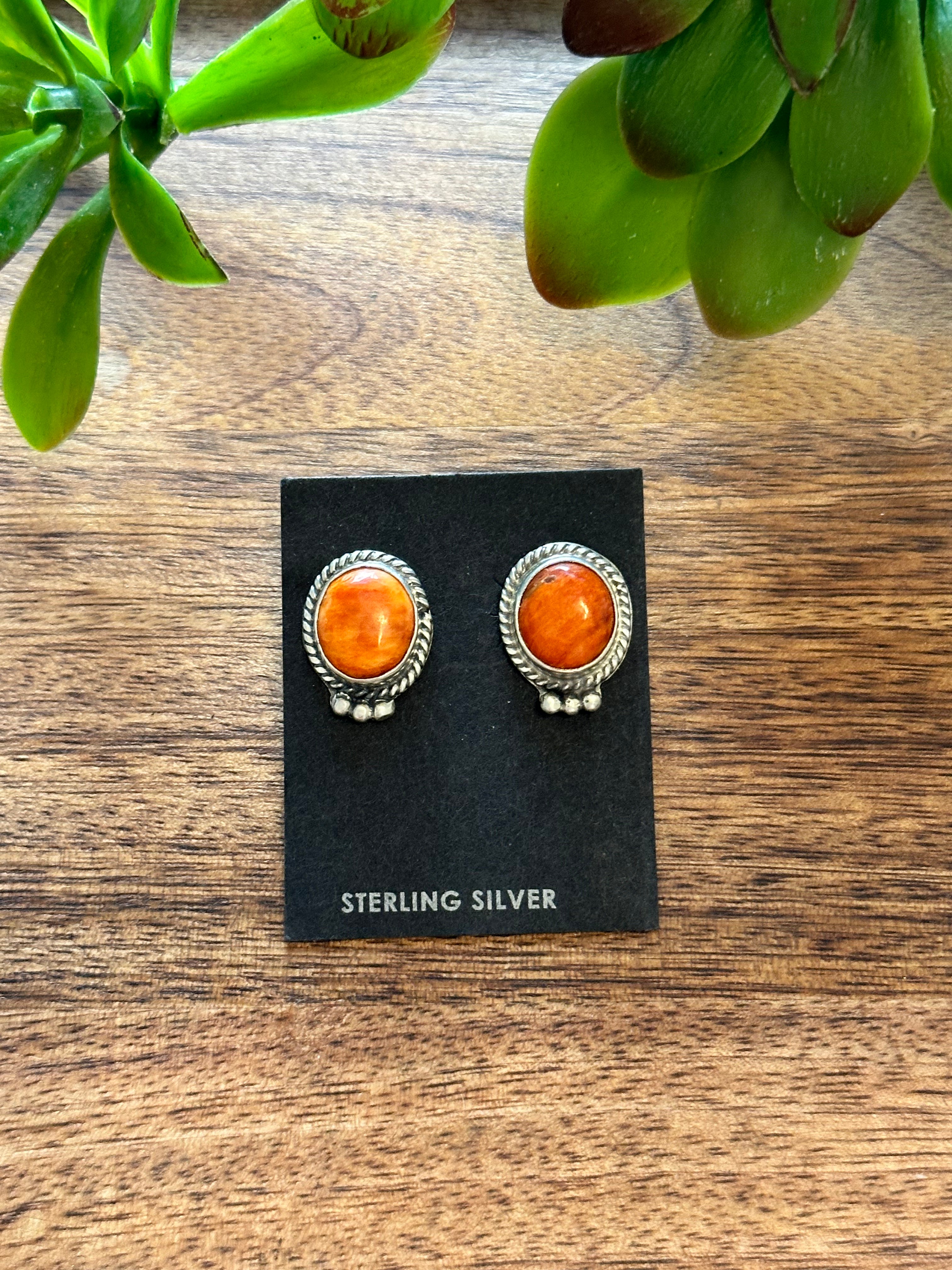 Navajo Made Spiny Oyster & Sterling Silver  Post Earrings