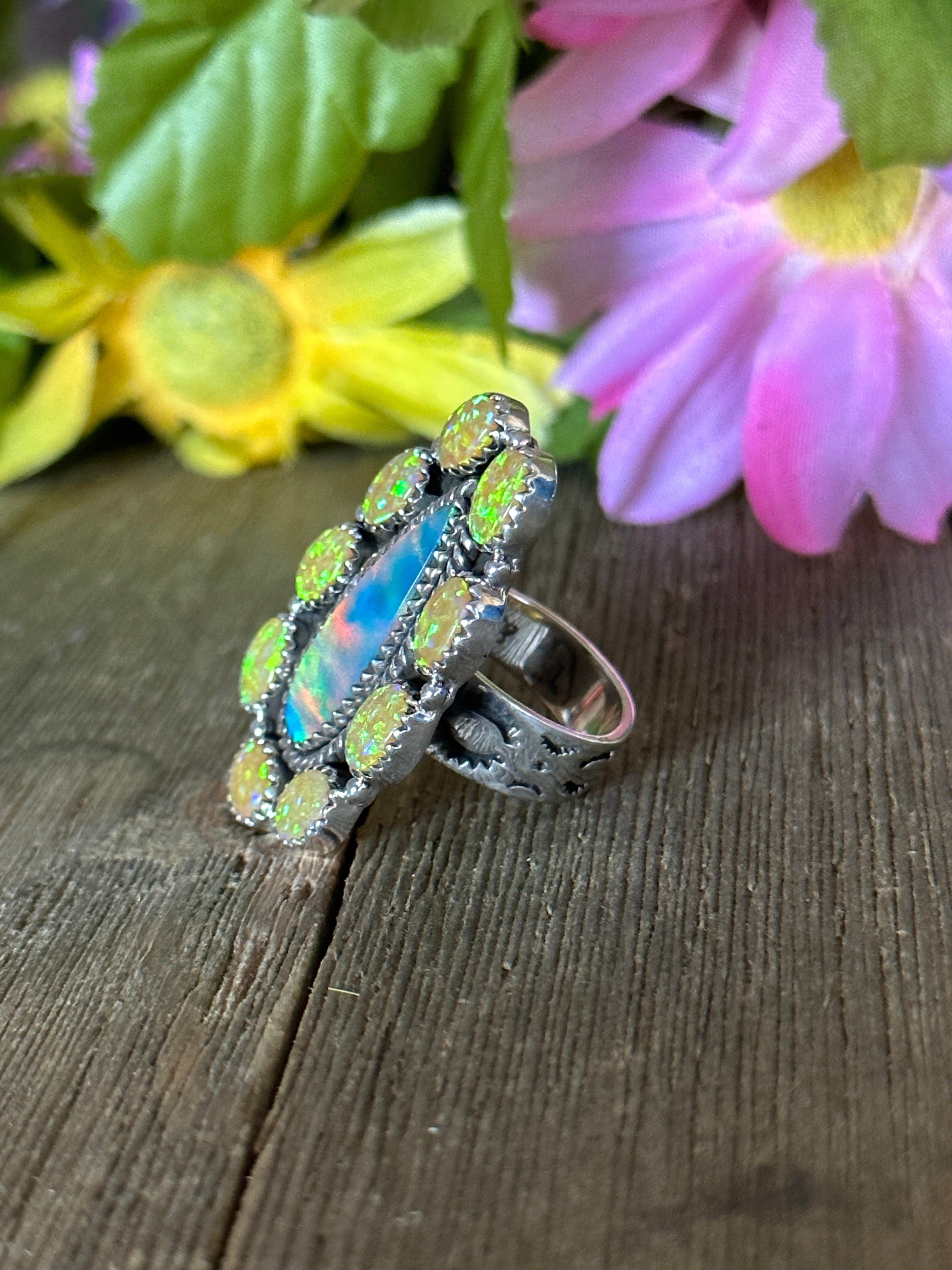 Southwest Handmade Multi Stone & Sterling Silver Adjustable Ring