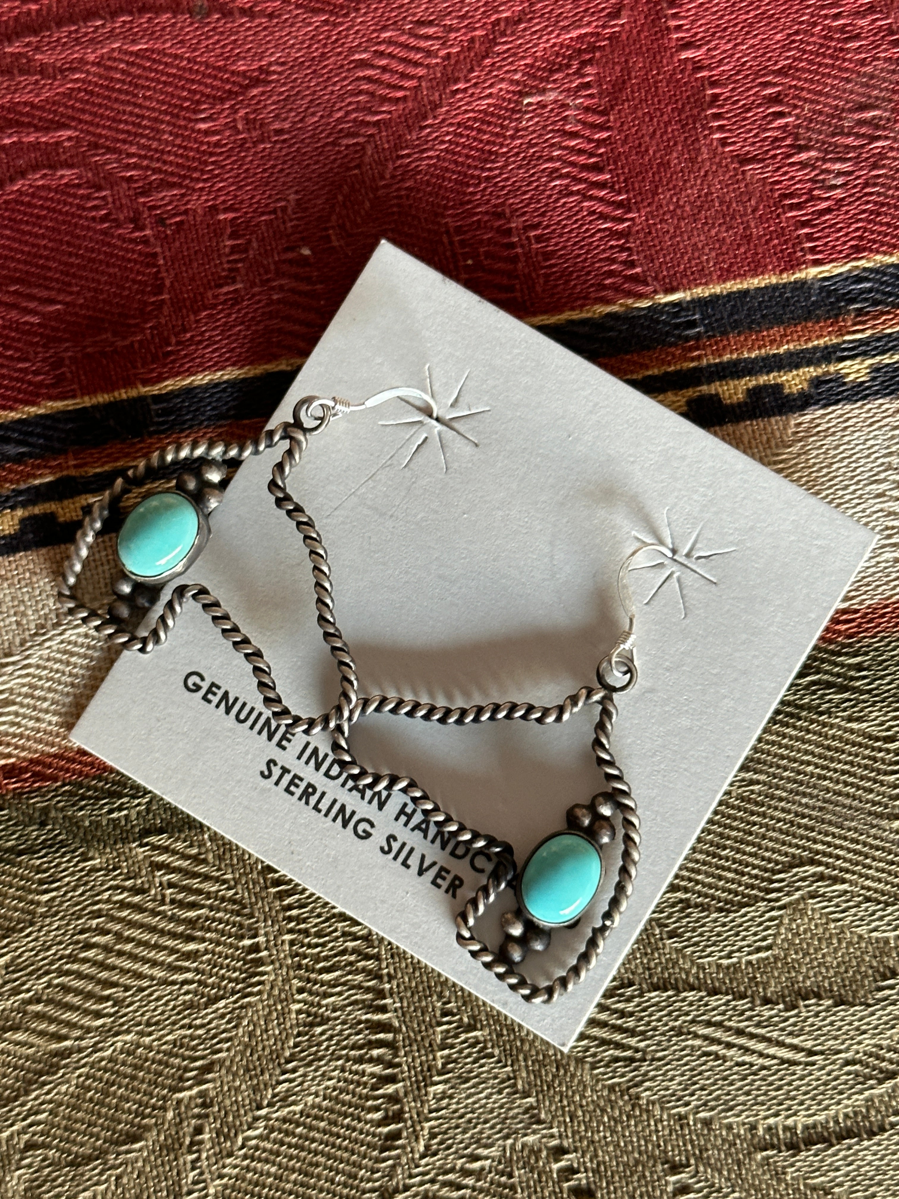 Navajo Made Kingman Turquoise & Sterling Silver Dangle Horse