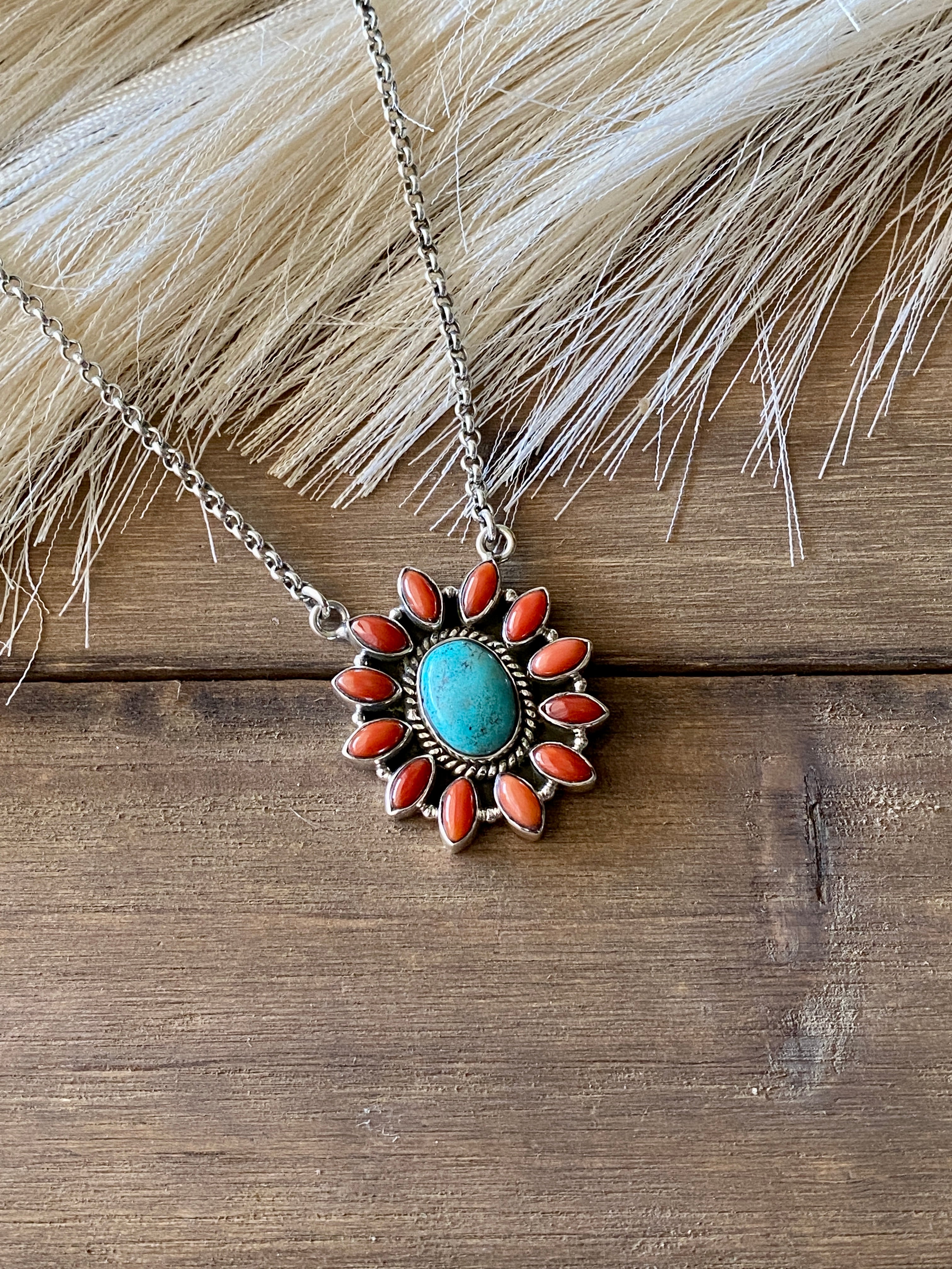 Southwest Handmade Multi Stone & Sterling Silver Cluster Necklace