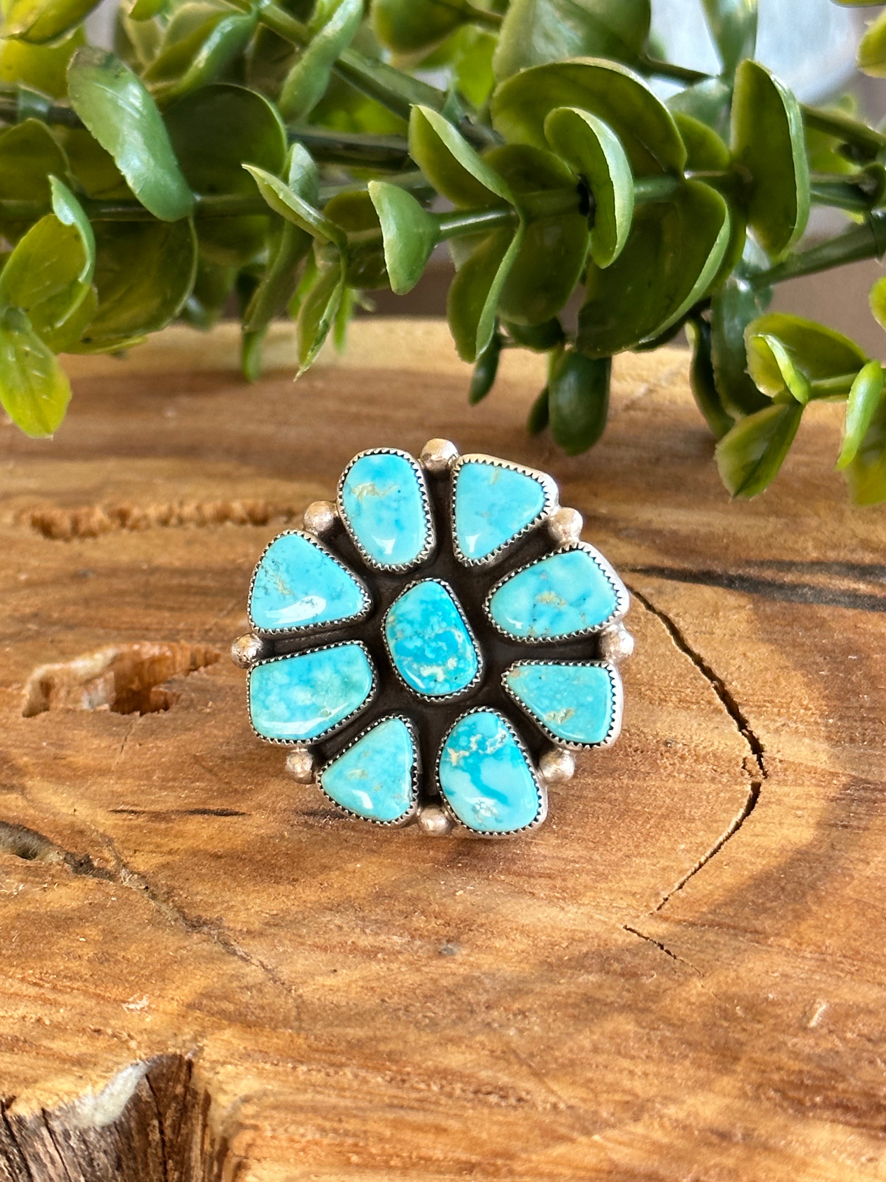 Virginia Sandoval Kingman Turquoise & Sterling Silver Adjustable Cluster Ring