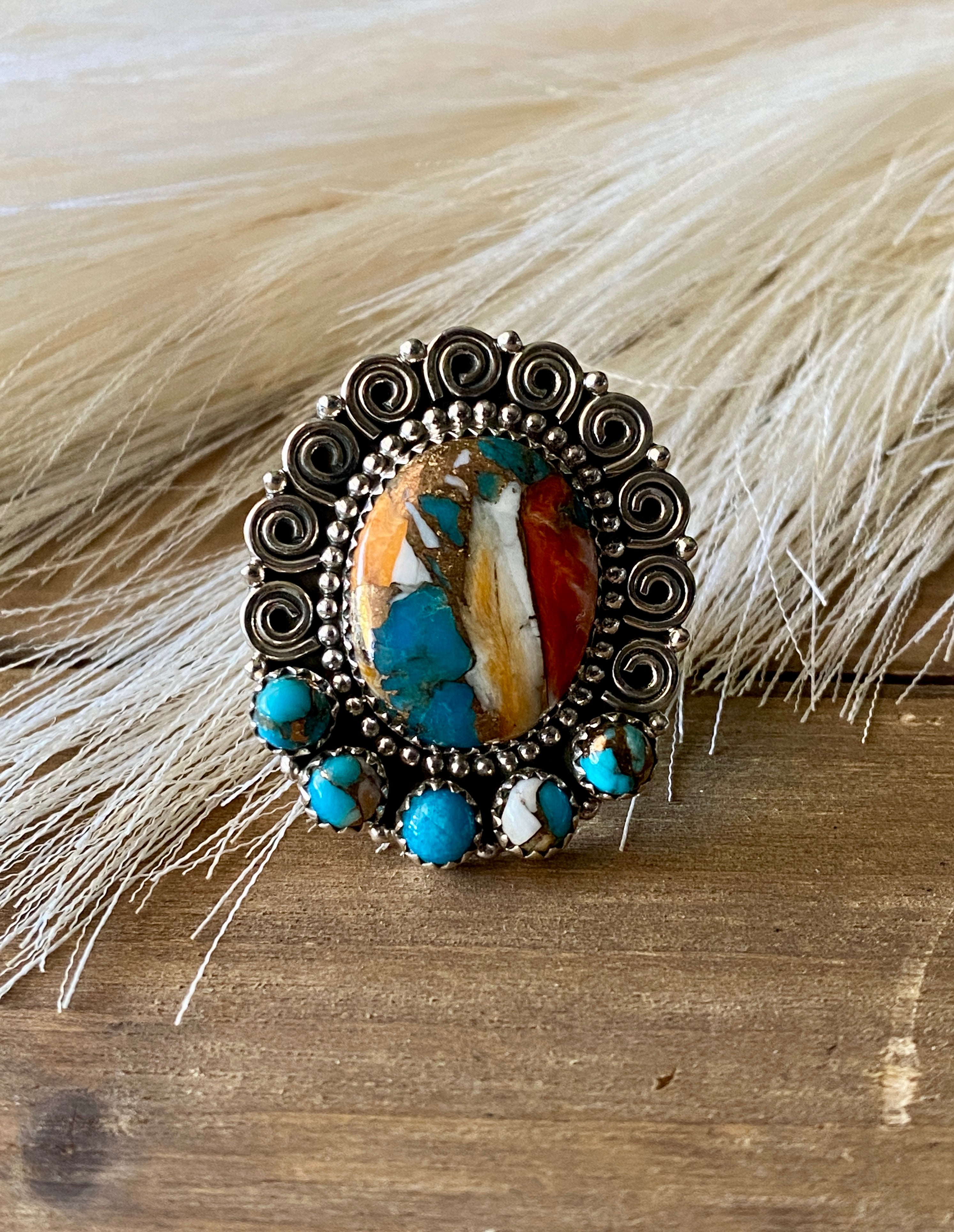 Southwest Handmade Mohave Turquoise & Sterling Silver Adjustable Ring