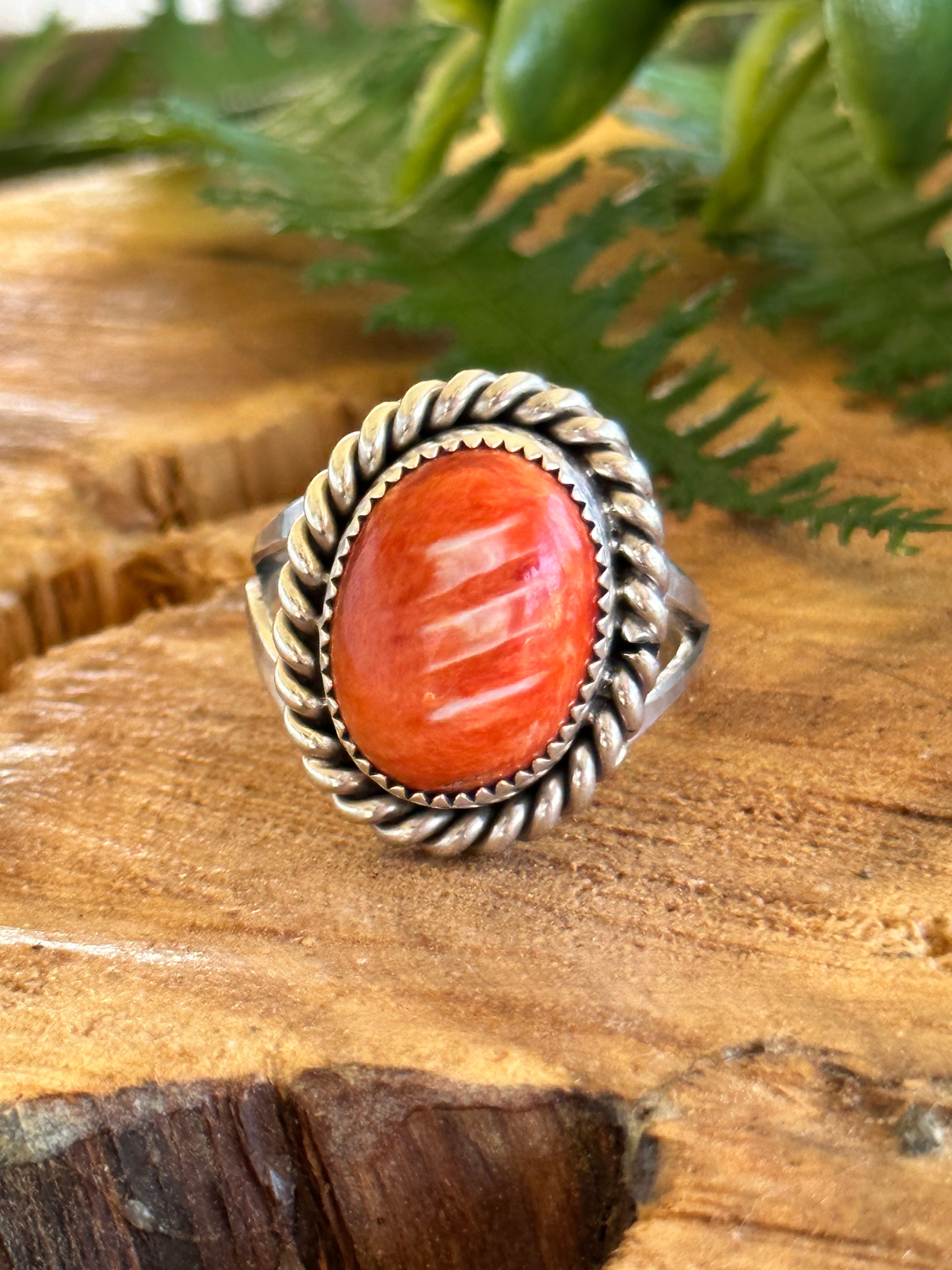 Navajo Made Spiny Oyster & Sterling Silver Ring