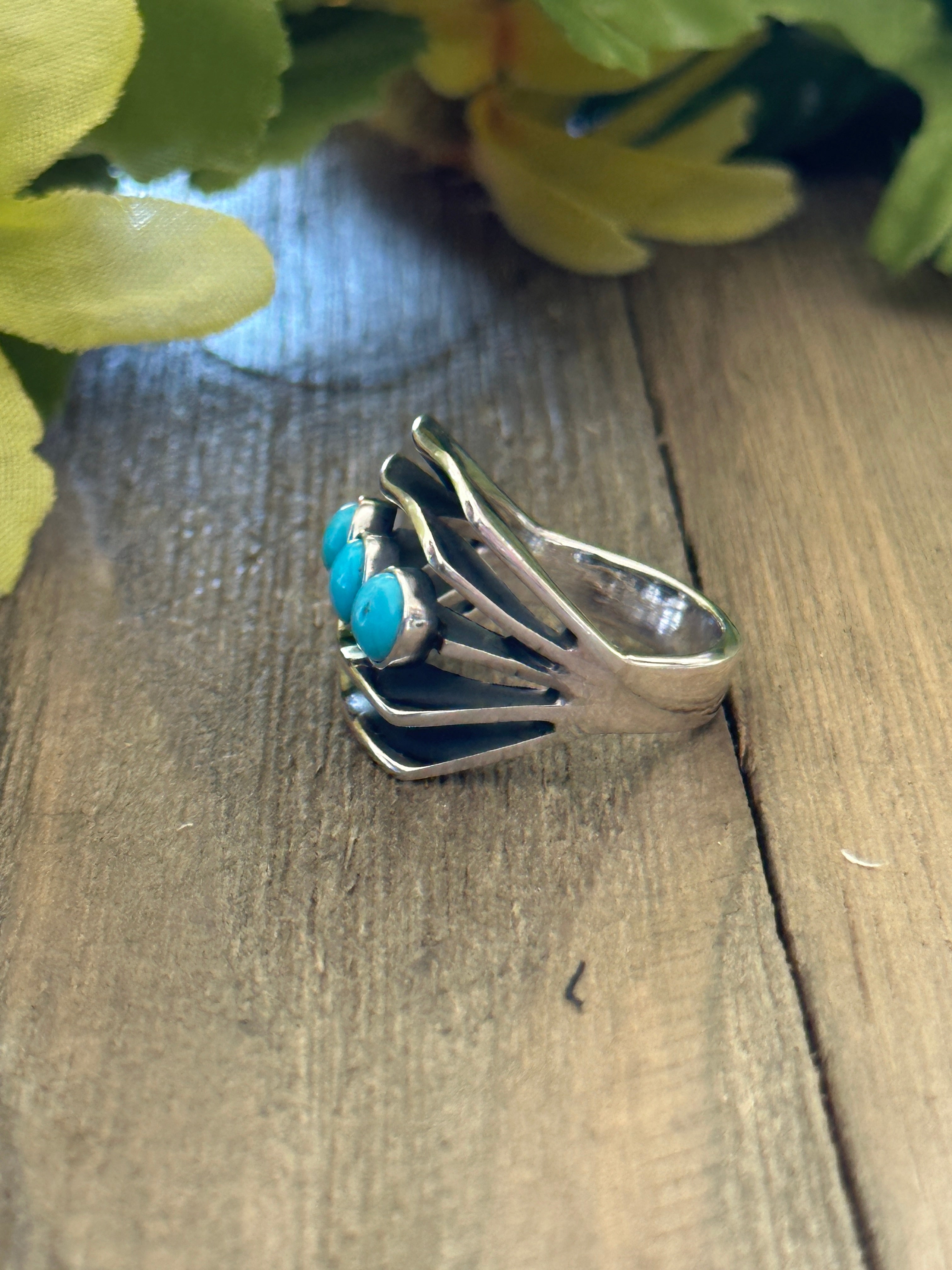 Navajo Made Sleeping Beauty & Sterling Silver Ring