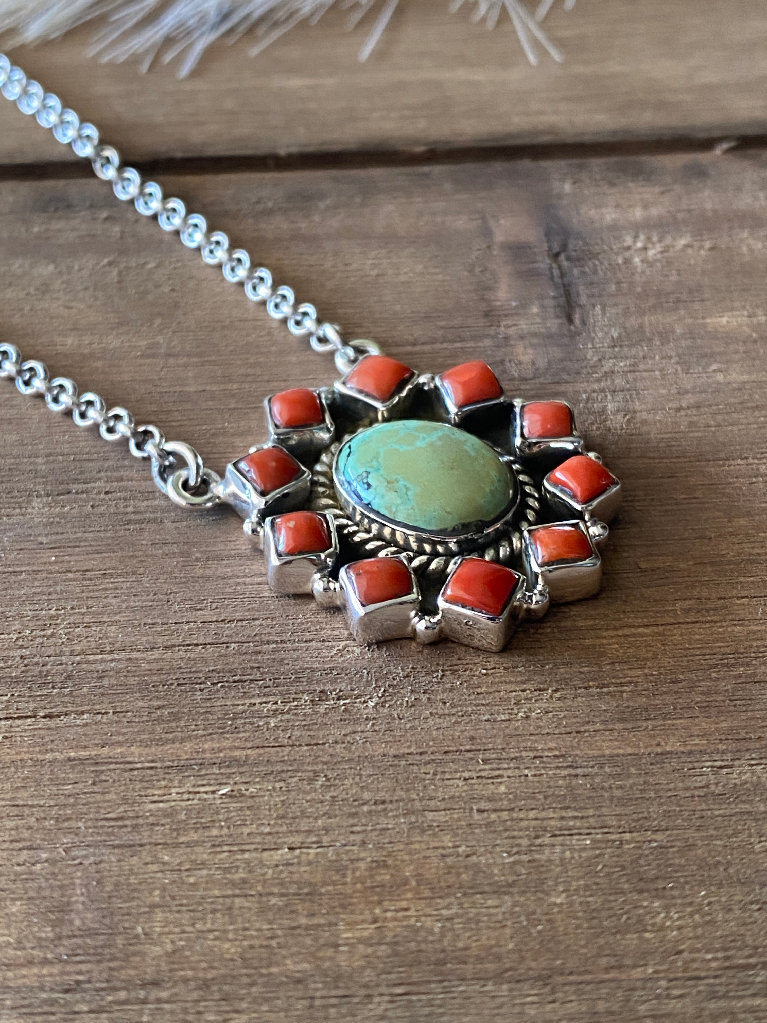 Southwest Handmade Multi Stone & Sterling Silver Cluster Necklace