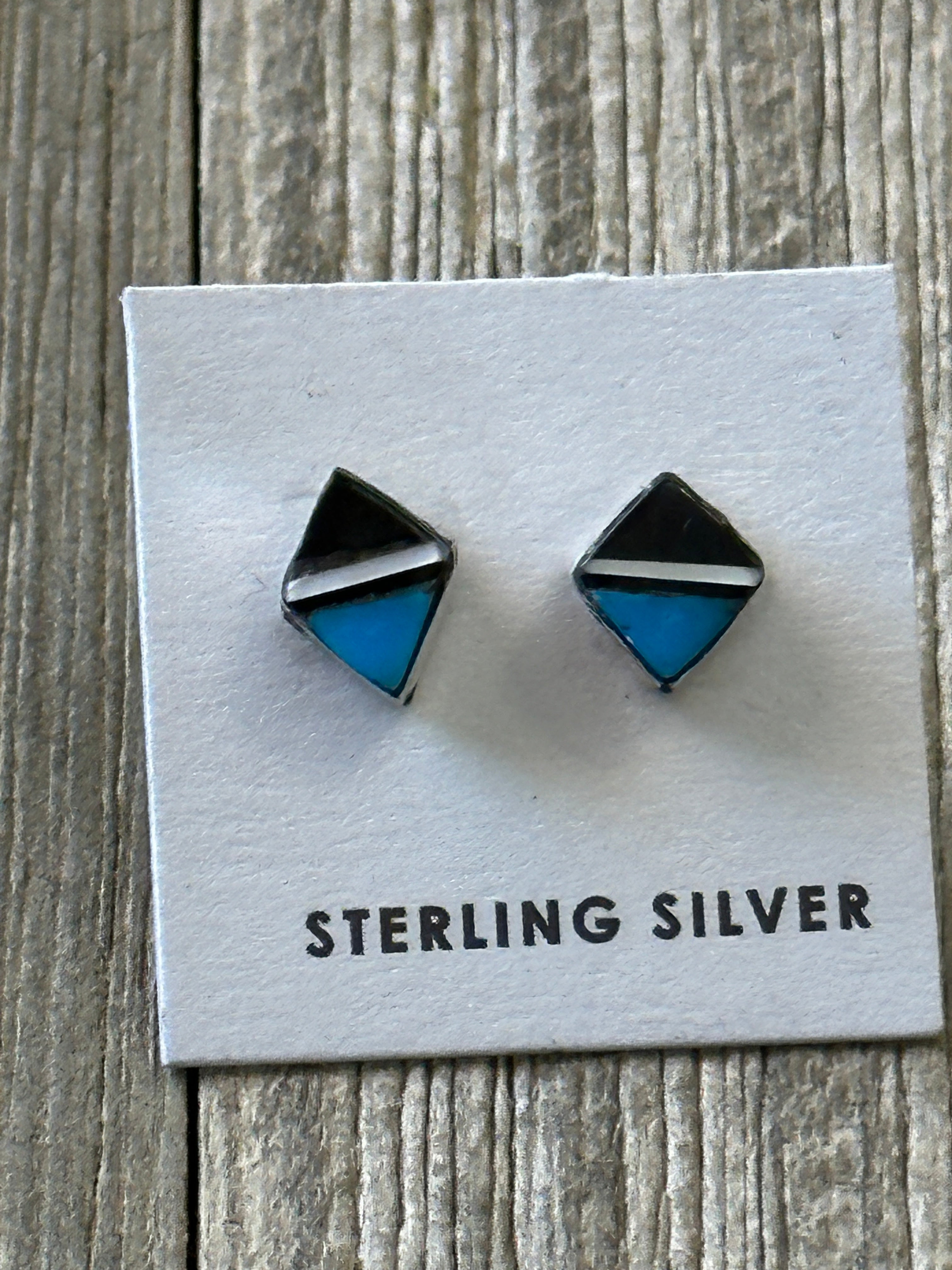 Zuni Made Multi Stone & Sterling Silver Post Earrings