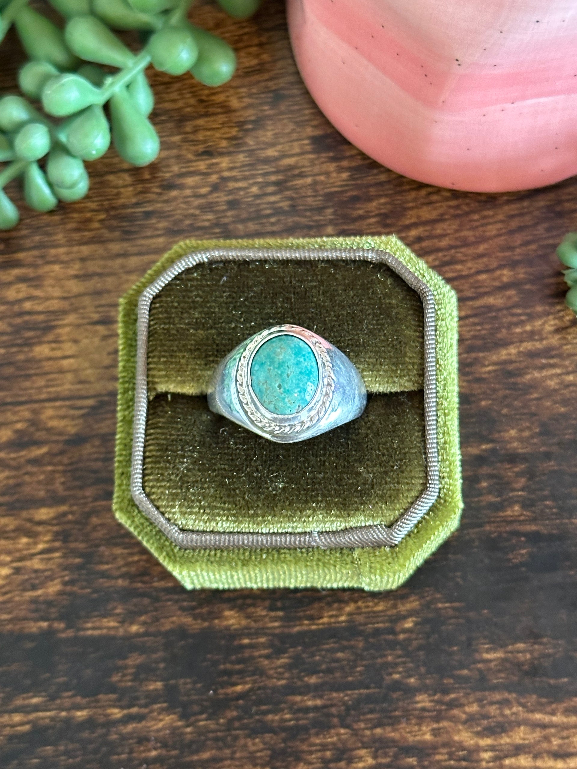 Navajo Made Kingman Turquoise & Sterling Silver Ring 10.75