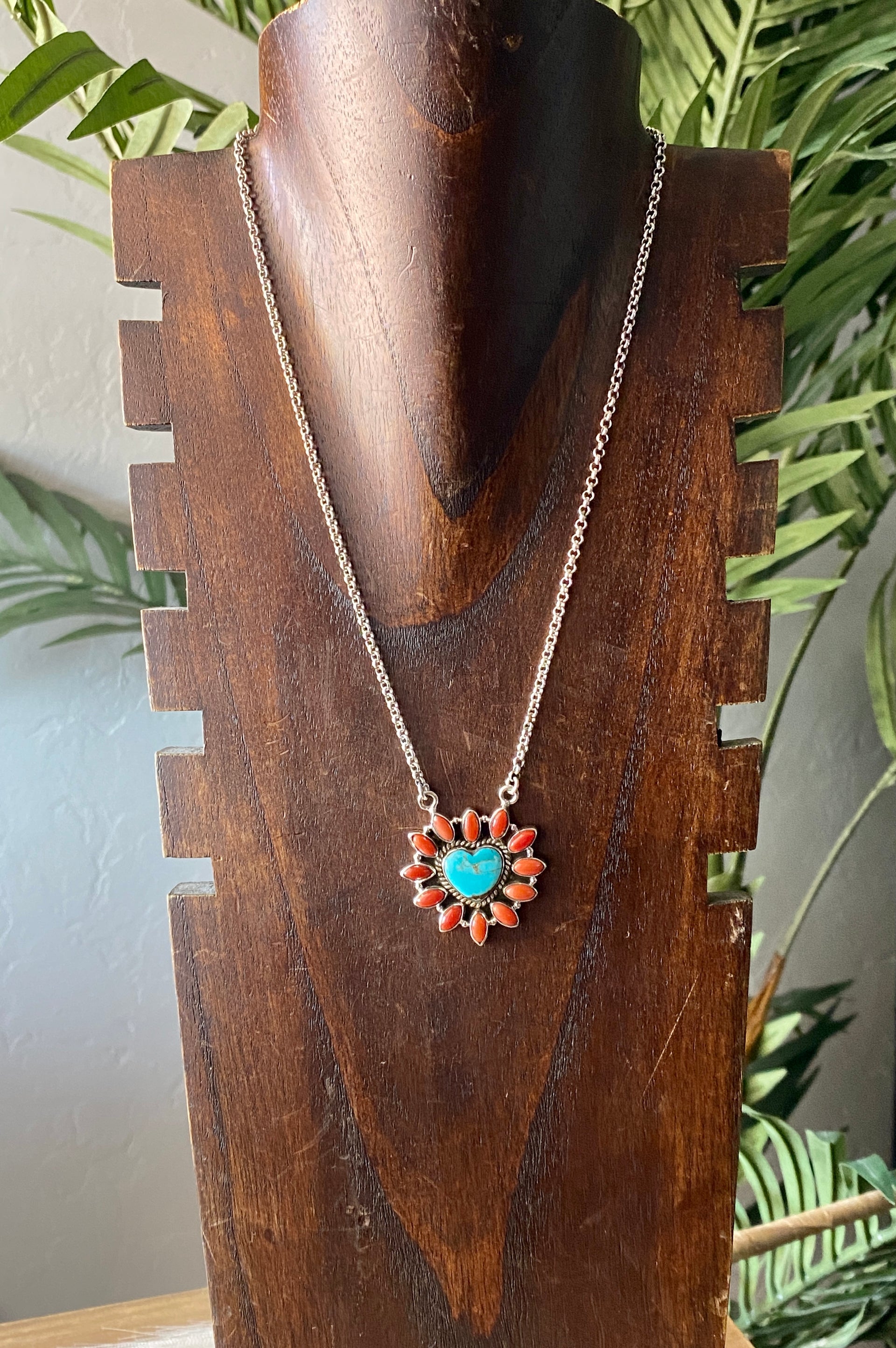 Southwest Handmade Multi Stone & Sterling Silver Cluster Heart Necklace