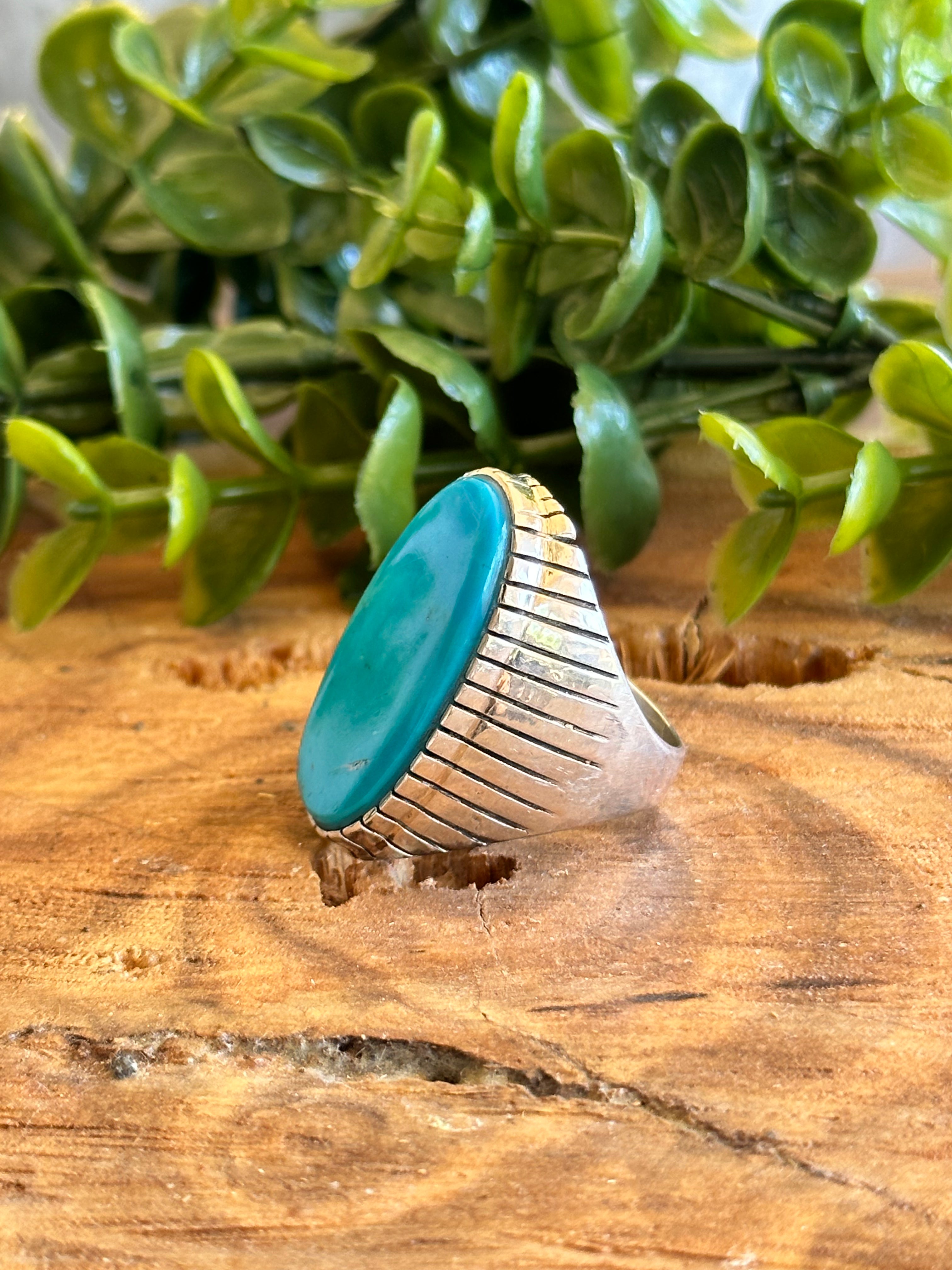 Ray Jack Kingman Turquoise & Sterling Silver Ring Size 10.5