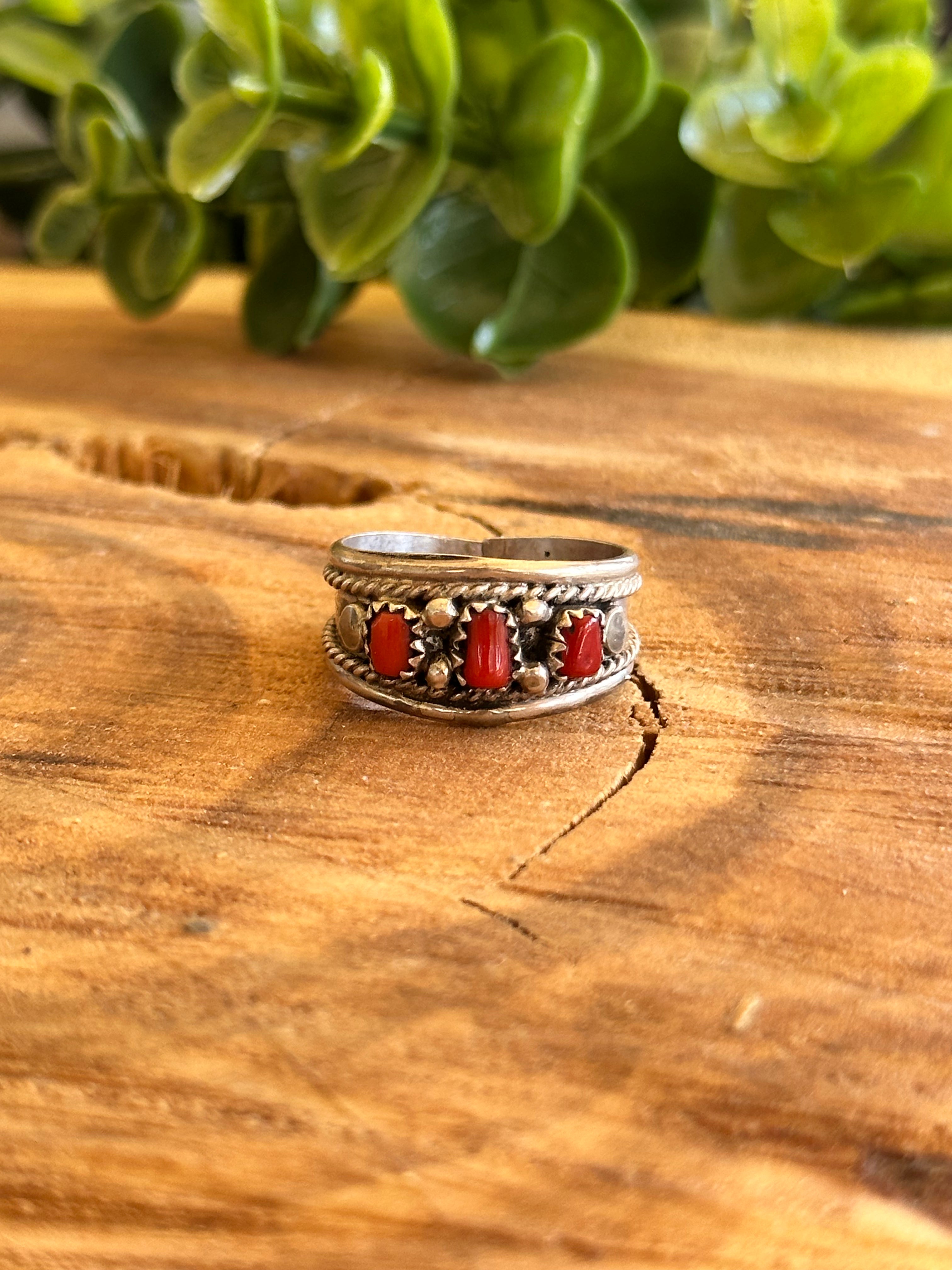 Anita Whitegoat Red Coral & Sterling Silver Ring