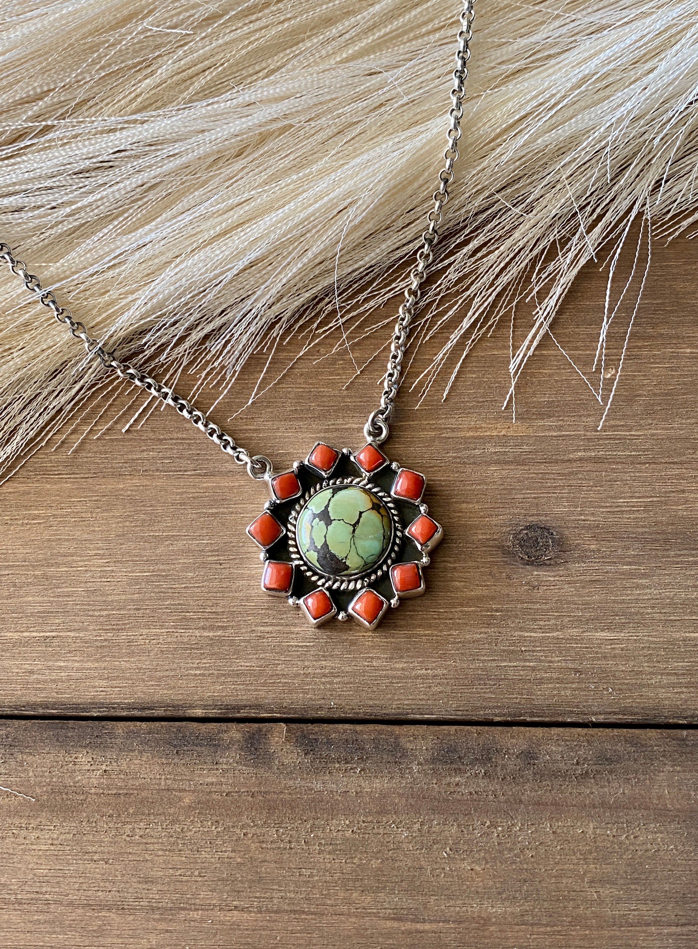 Southwest Handmade Multi Stone & Sterling Silver Cluster Necklace