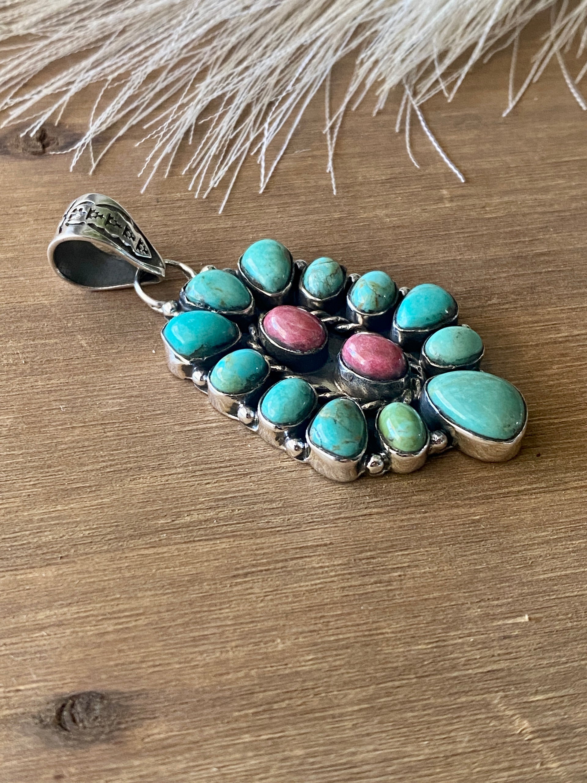 Southwest Handmade Multi Stone & Sterling Silver Cluster Pendant